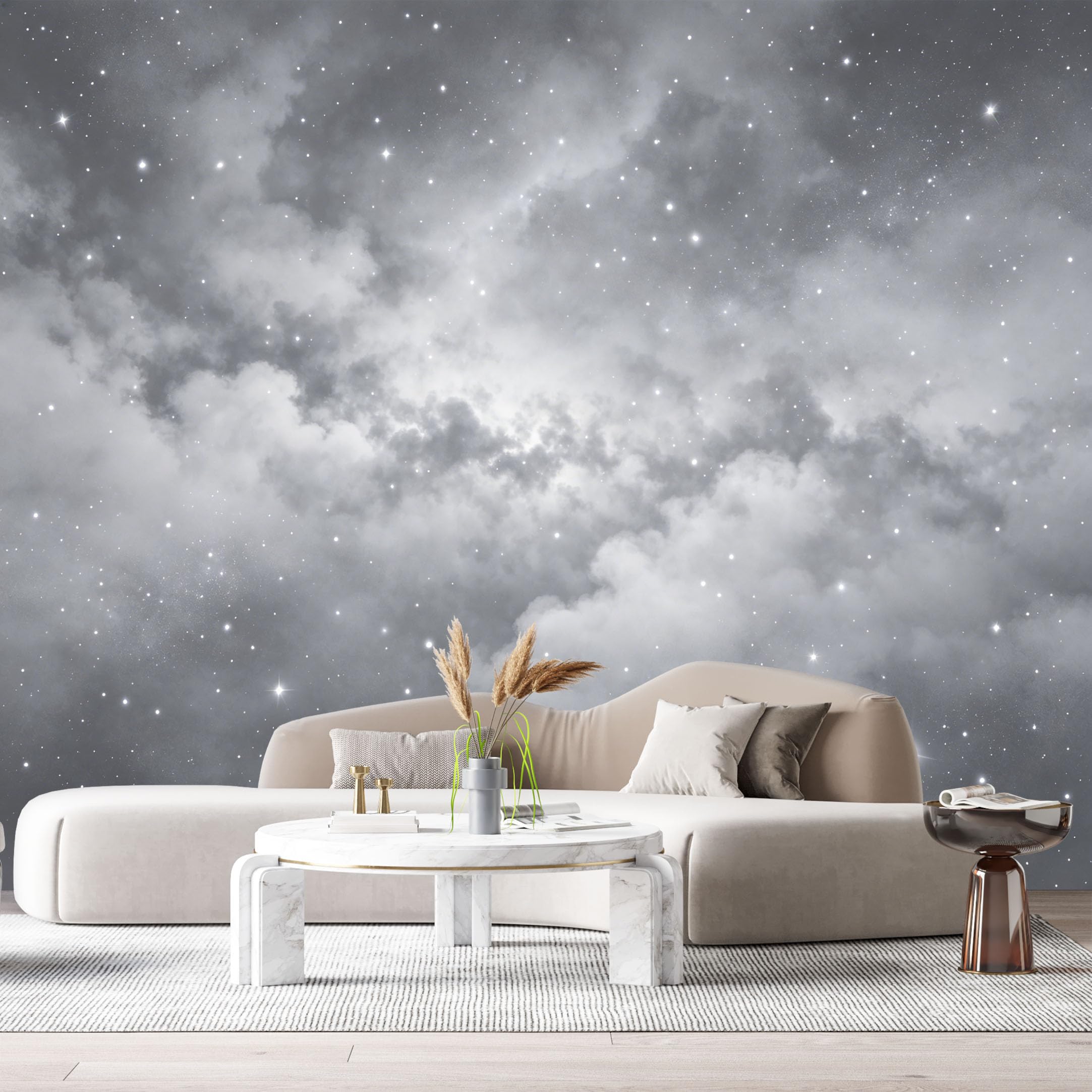 Custom Size Wall Murals Night Sky Galaxy Monochrome Modern Starry Clouds SelfAdhesiveWall Fabric Removable Wallpaper Wall Decor for Living Room Bedroom Bathroom