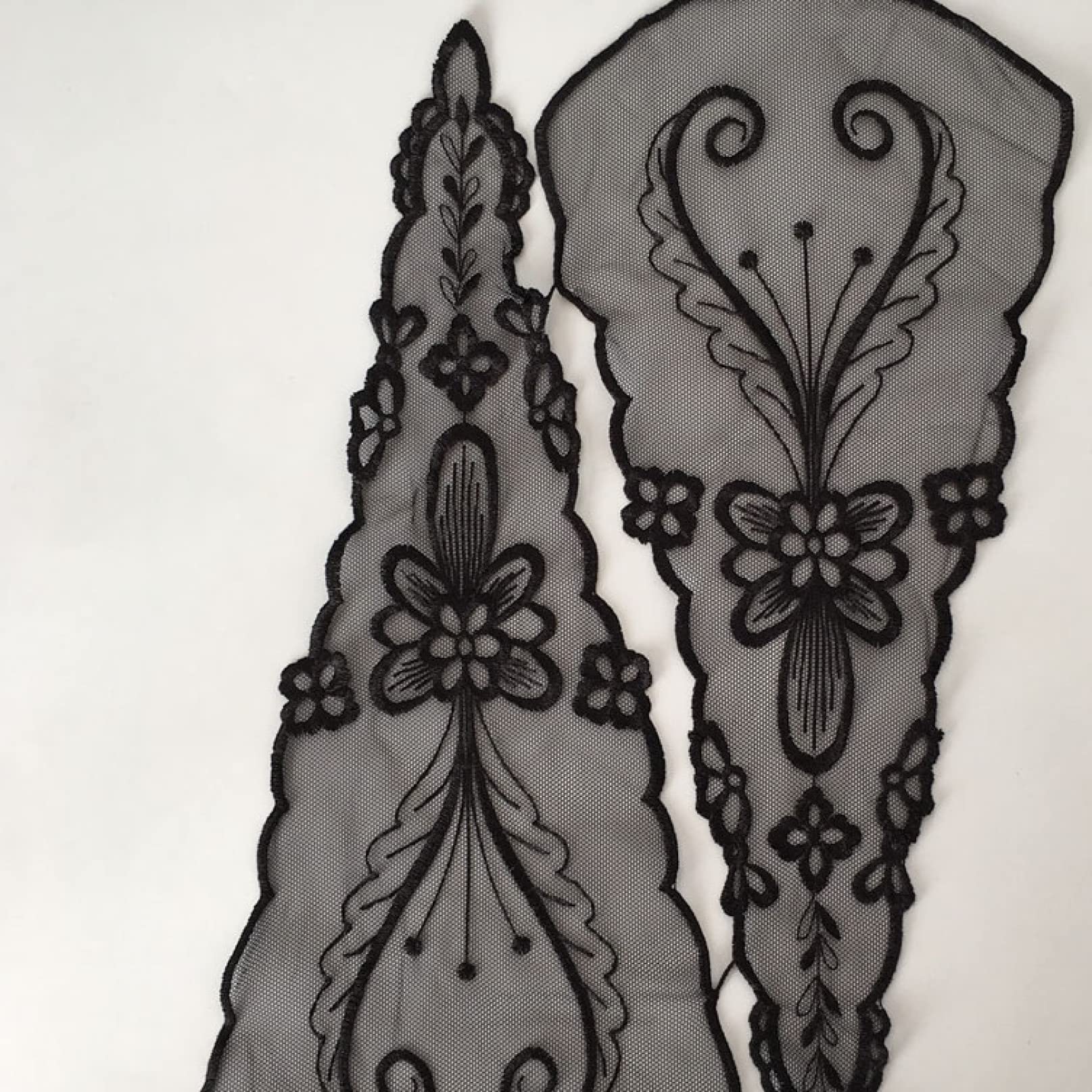 2pcs Black Organza Embroidery Venise Lace Neckline Collar