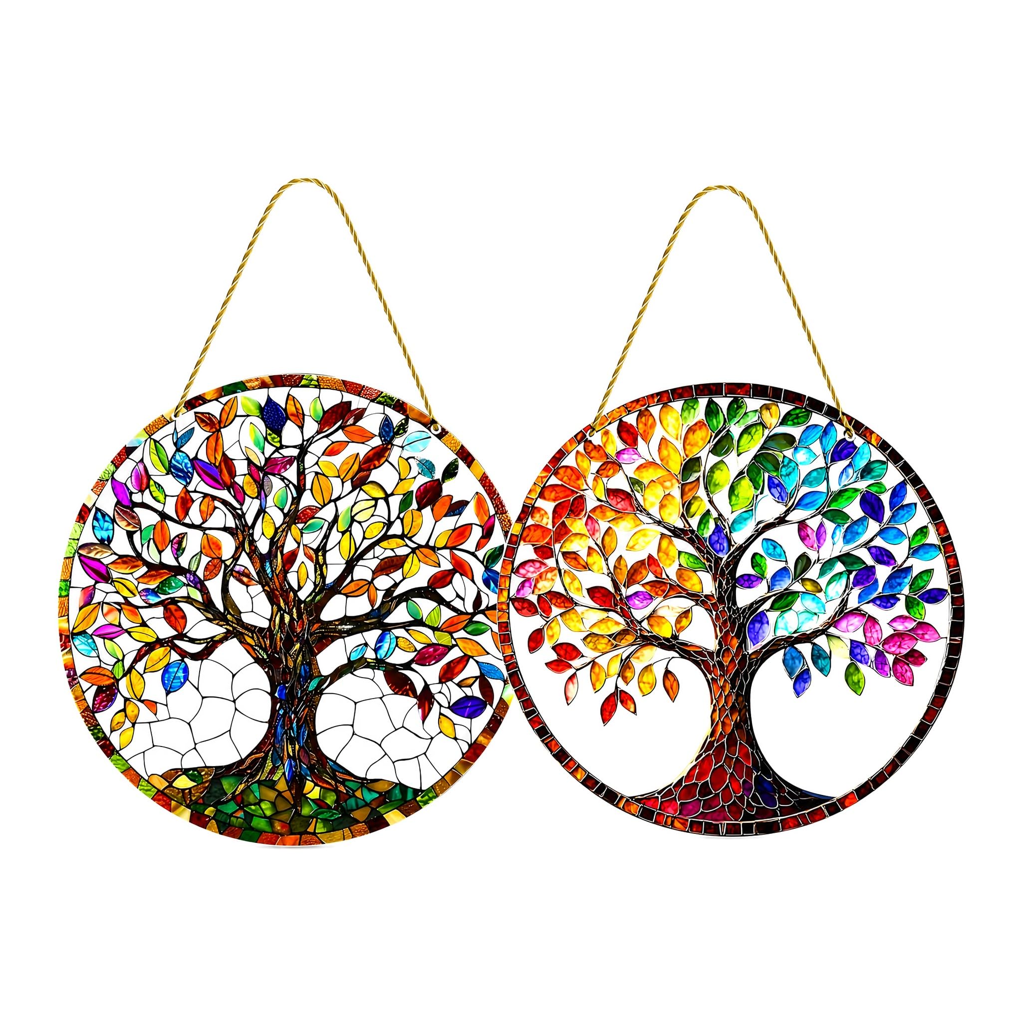 FeiatPogra 2 PCS Garden Ornaments Outdoor, Tree of Life Garden Wall Art, Acrylic Garden Decorations Outdoor for Patio Fence Wall, Hanging Garden Ornaments for Home Decor