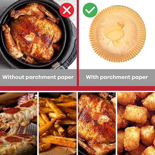 Miniatura 5 de Table King Paquete de 200 forros de papel para freidora de aire, 8 pulgadas (redondo), hojas de pergamino antiadherentes a prueba de grasa y agua