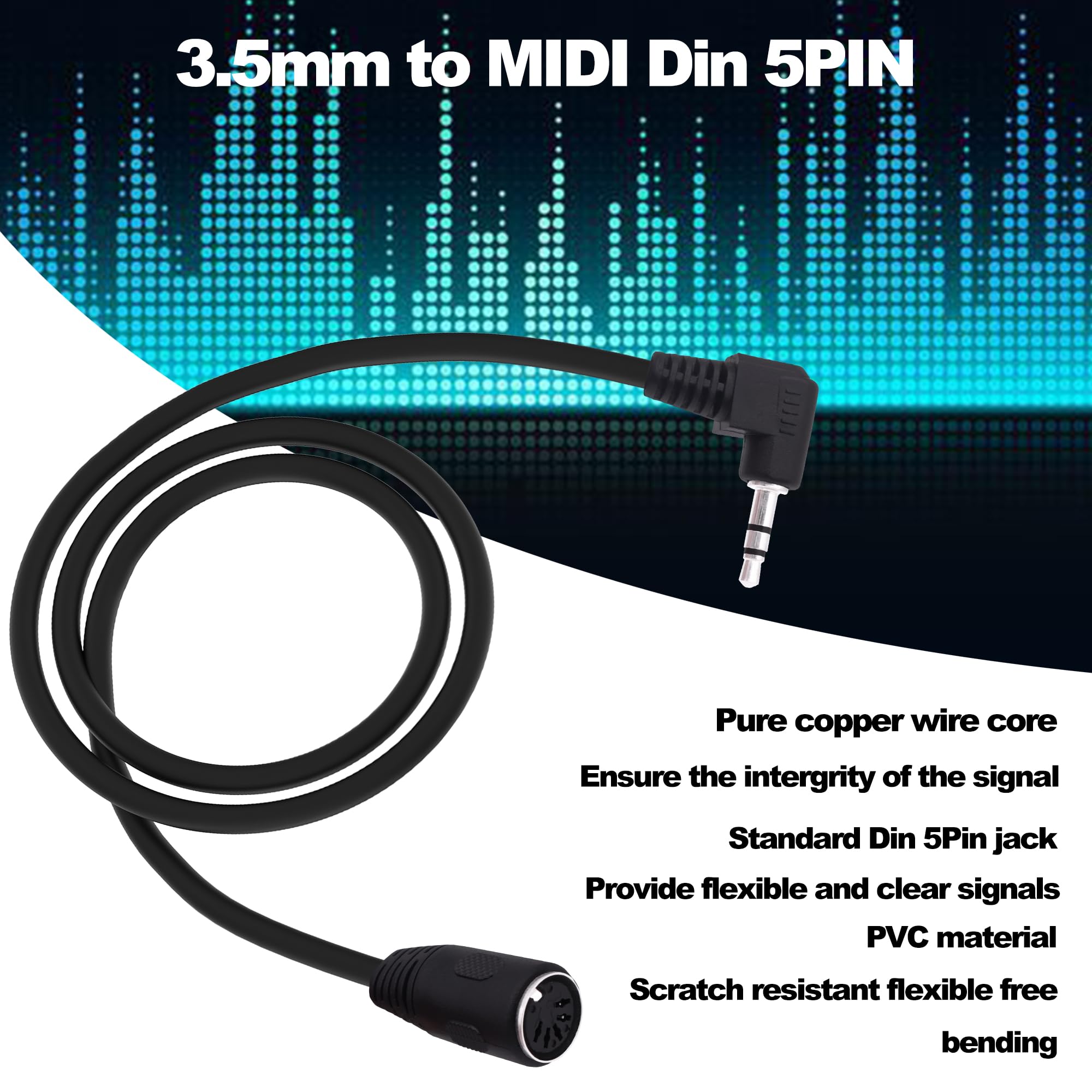 YARCHONN 5 Pin DIN Cable MIDI Din 5 Pin Female to 90 Degree 1/8 Inch 3.5mm TRS Male Stereo Right Angle Jack Plug Audio Cable for Speaker Amplifier HiFi Soundsystems-1.5M /4.9FT (TRS to Female) - Image 4