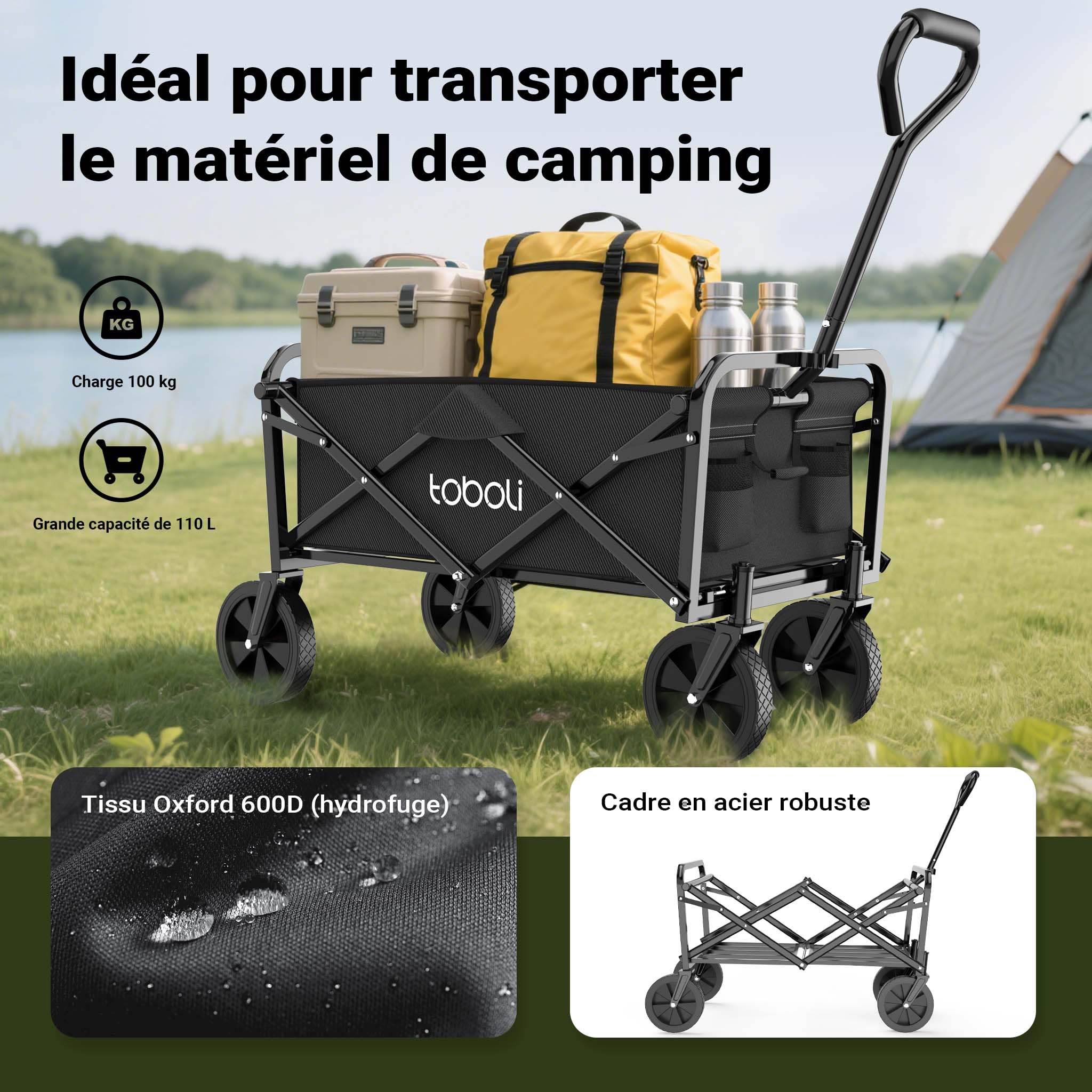 Bollerwagen Faltbar Offroad geeignet Transportwagen Schwarz Handwagen bis 100kg Traglast