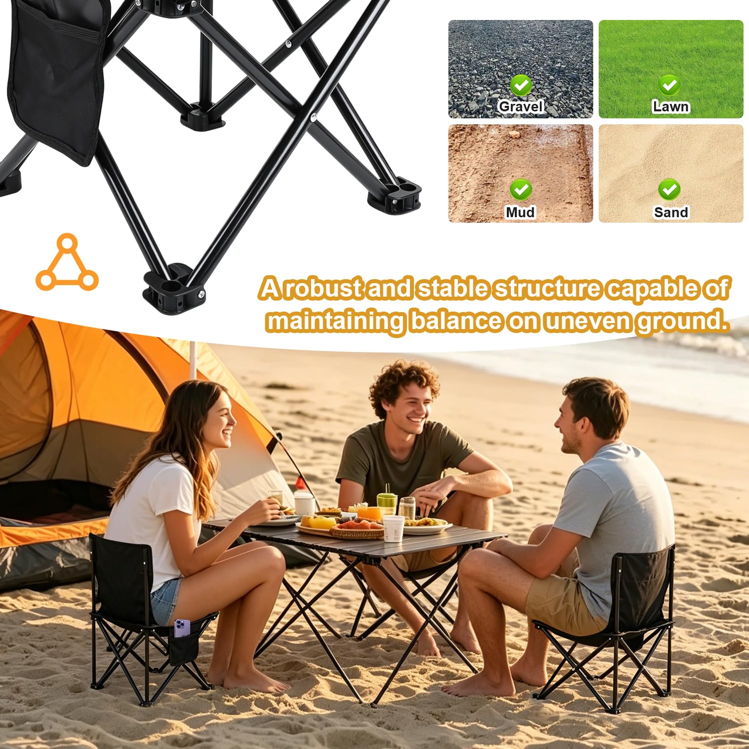 ENUTROF Sedia da Campeggio Portatile Sgabello Pieghevole Sedie da Pesca Fino a 150kg per la Pesca Giardinaggio il Campeggio Viaggi Picnic Spiaggia (Nero-3)