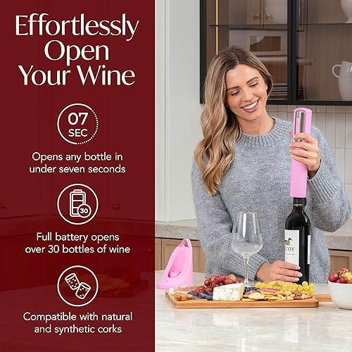 Miniatura 2 de Abrebotellas de vino eléctrico recargable, base de carga y cortador de papel de aluminio incluido con abridor automático de vino, sacacorchos