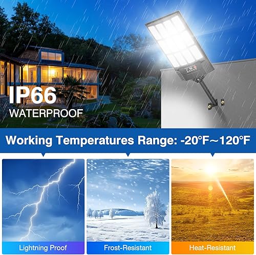 Miniatura 5 de Farolas solares impermeables para exteriores, 50000 lúmenes, luz de inundación solar gran angular, luz de estacionamiento LED con sensor de