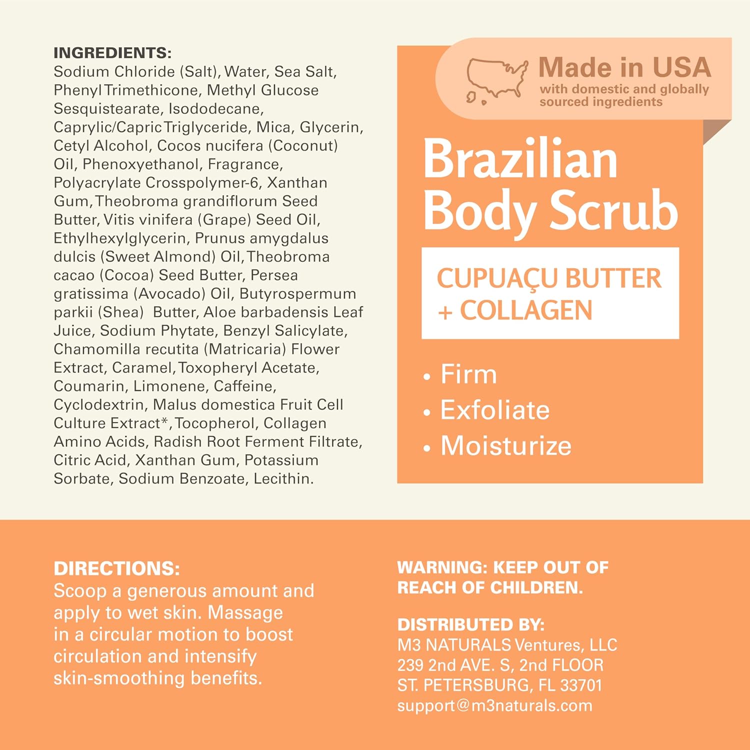Firming & Moisturizing Brazilian Body Scrub for Body, Hands & Feet, Gentle Body Exfoliator with Cupuacu Butter, Jojoba Oil & Collagen, 16 oz (453 g) by M3 - Image 9