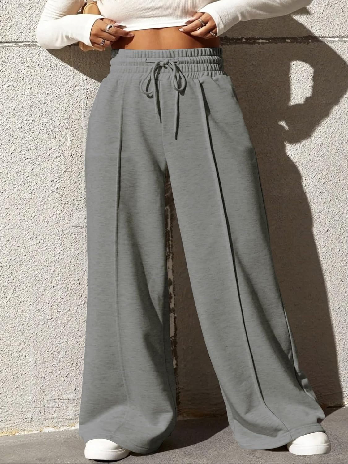 YeGine Women Plus Size Wide Leg Sweatpants Elastic Waist Loose Fit Sweat Pants with Pockets - Image 2