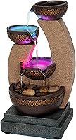 NaturesMark 11" Golden Tiered Bowl Tabletop Fountain with Color-Changing LED Lights, Adapter & Rocks - Brown Serenity Decor