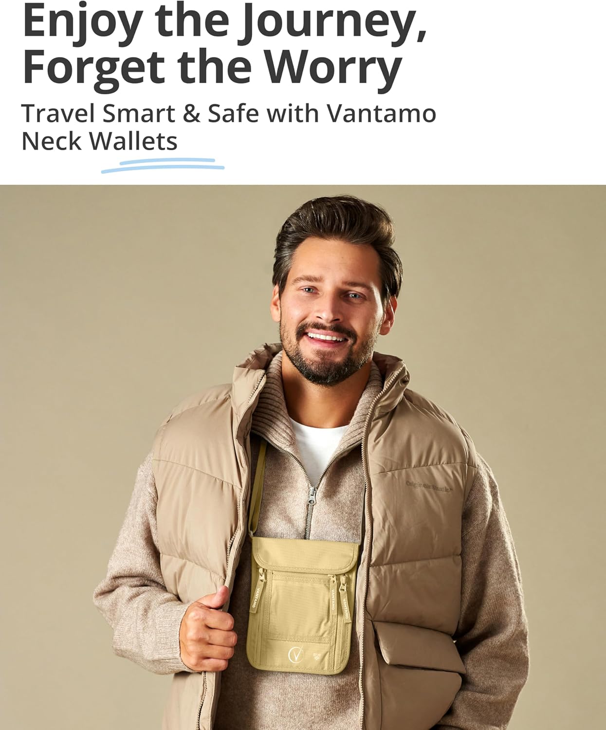 Vantamo Slim Passport Holder for Travel, RFID Protected Neck Wallet for Traveling Men & Women, Fits Phone, Documents & Cards - Image 6