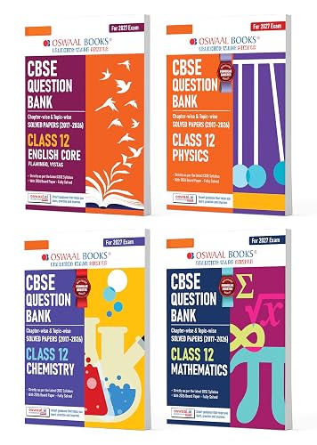 Oswaal CBSE Question Bank for Class 12 English Core, Physics, Chemistry & Maths (Set of 4) Chapter & Topic-wise Solved Papers (2017–2026) | Includes 2026 Solved Papers | With oswaal.ai | For 2027 Exam