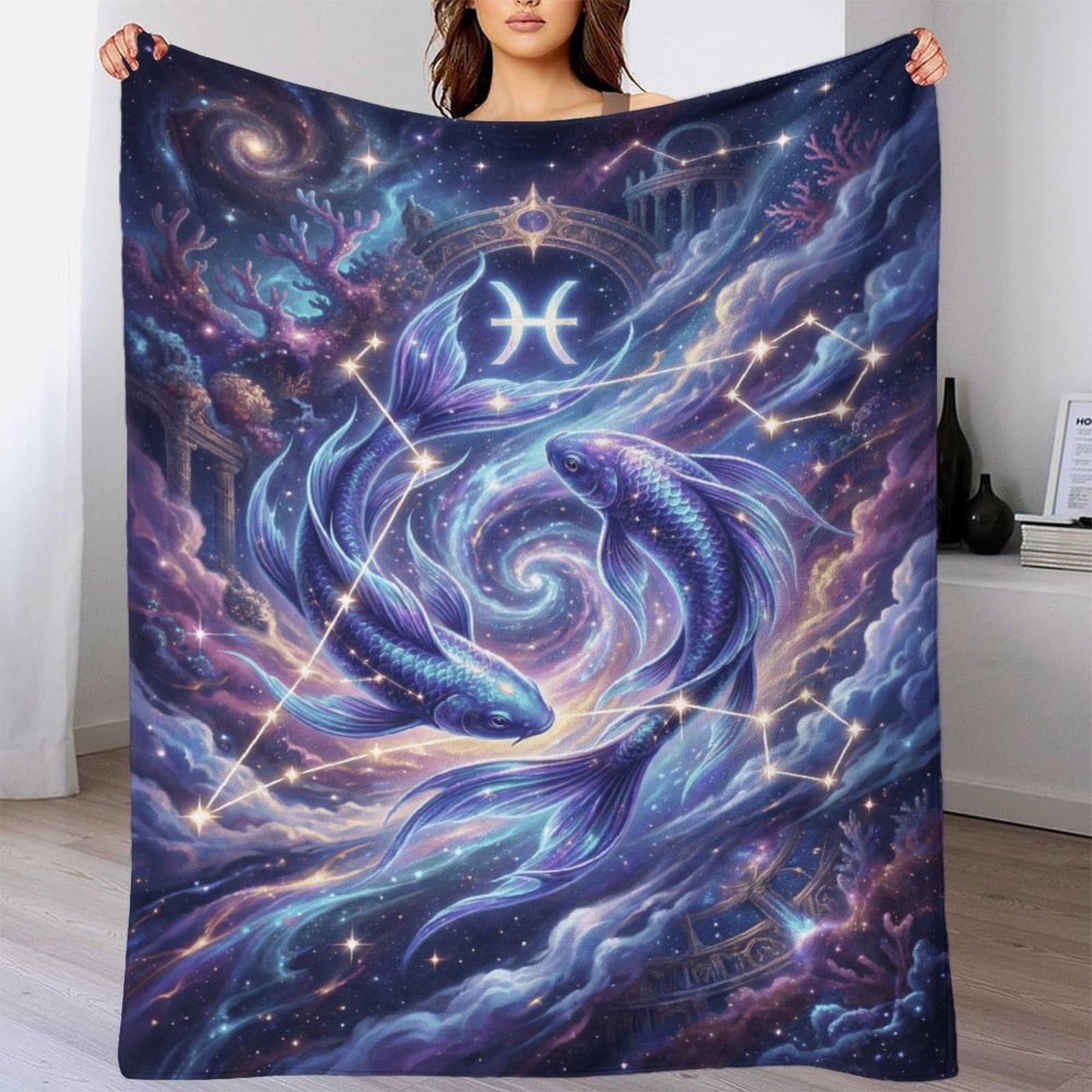 W7C8U2X3 Pisces Zodiac for for Flannel Throw Blanket, Reading Couch Use