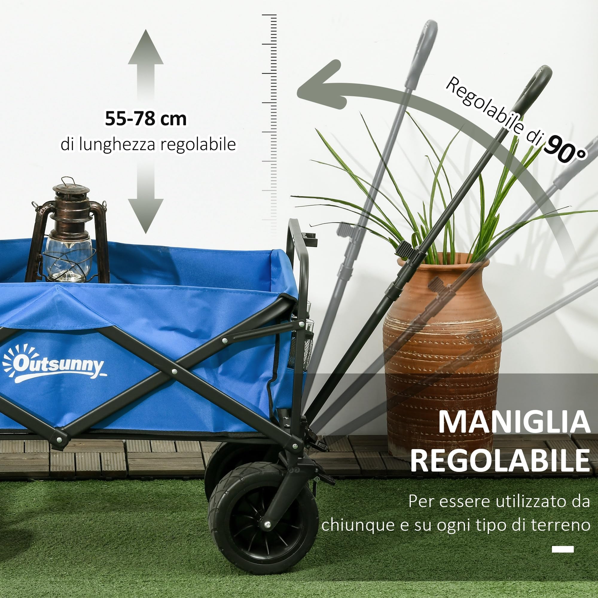 Outsunny Carello Spiaggia Pieghevole 110L con Maniglia Telescopica e Borsa Termica da 15L, Carrello da Giardino in Acciaio e Tessuto Oxford, Blu
