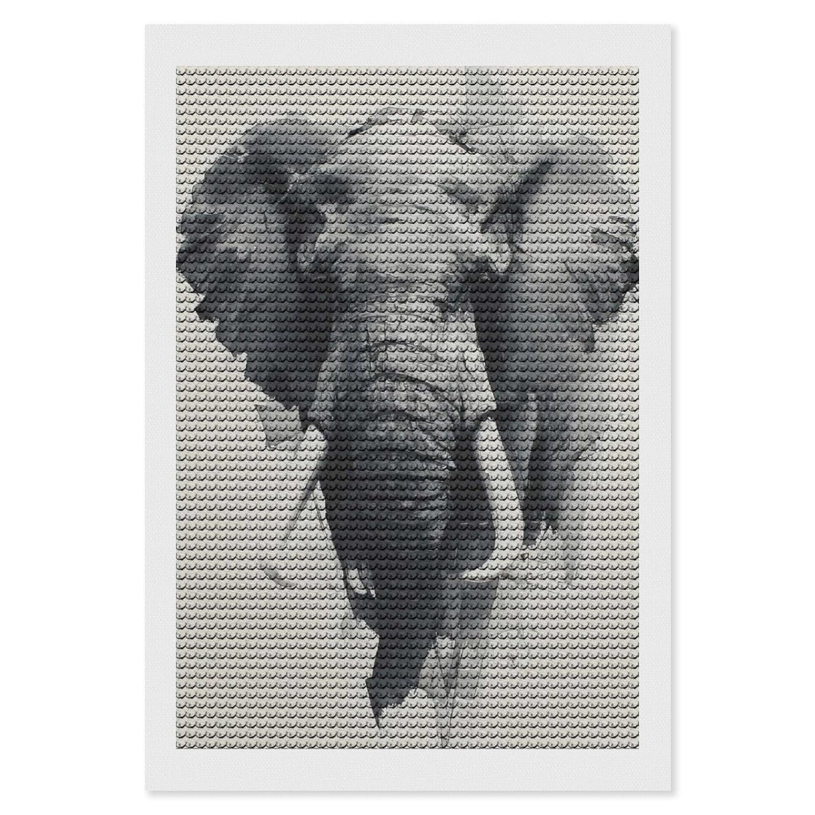 Junmoney Elephant Portrait in Grayscale Watercolor Style 5D Diamond Painting Kit 8"x12", Relaxing DIY, Mindful Craft Project, Full Kit Included, Thoughtful Present