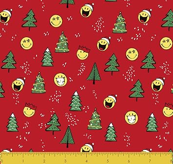 Stitch & Sparkle Smiley World Happy Christmas 100% Cotton 44 Wide, Quilt Crafts Fabric, Cut by The Yard SSSO001