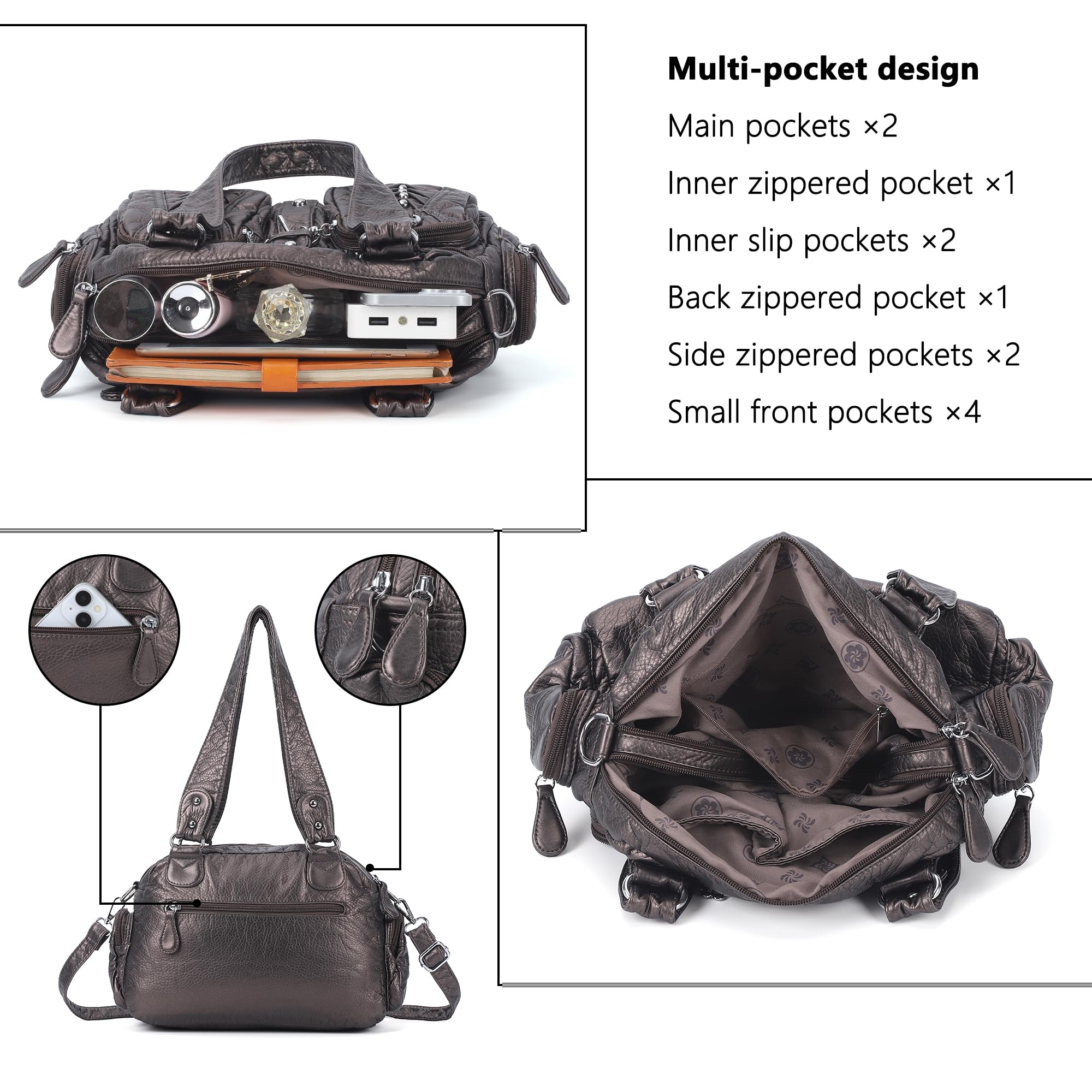 Angel Kiss Borsa Donna Tracolla Pelle PU Borsa a Mano Tote Bag Media Elegante Impermeabile Grande Capacità Molte Tasche Scomparti, per Lavoro, Scuola, Shopper, Università e Viaggio