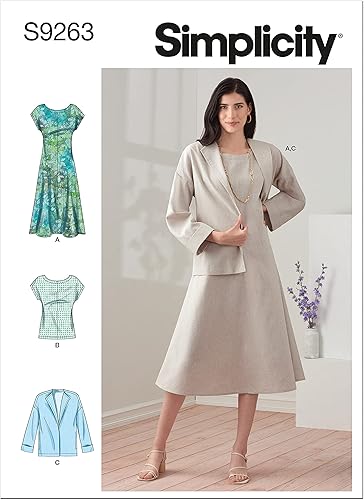 Simplicity Paquete de chaqueta, parte superior y vestido, código 9263, patrón de costura, tallas 16-24, color blanco