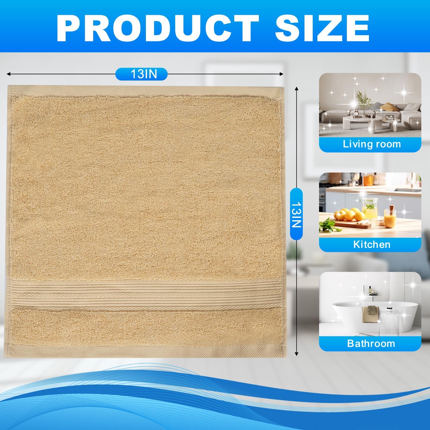 3 Pack 100% Cotton Wash Cloths, 13 x 13 inch Highly Absorbent and Soft Feel Fingertip Towels, Machine Washable Showering Face Washcloths for Bathroom, Gym, Hotel, Spa and Kitchen, Multicolor