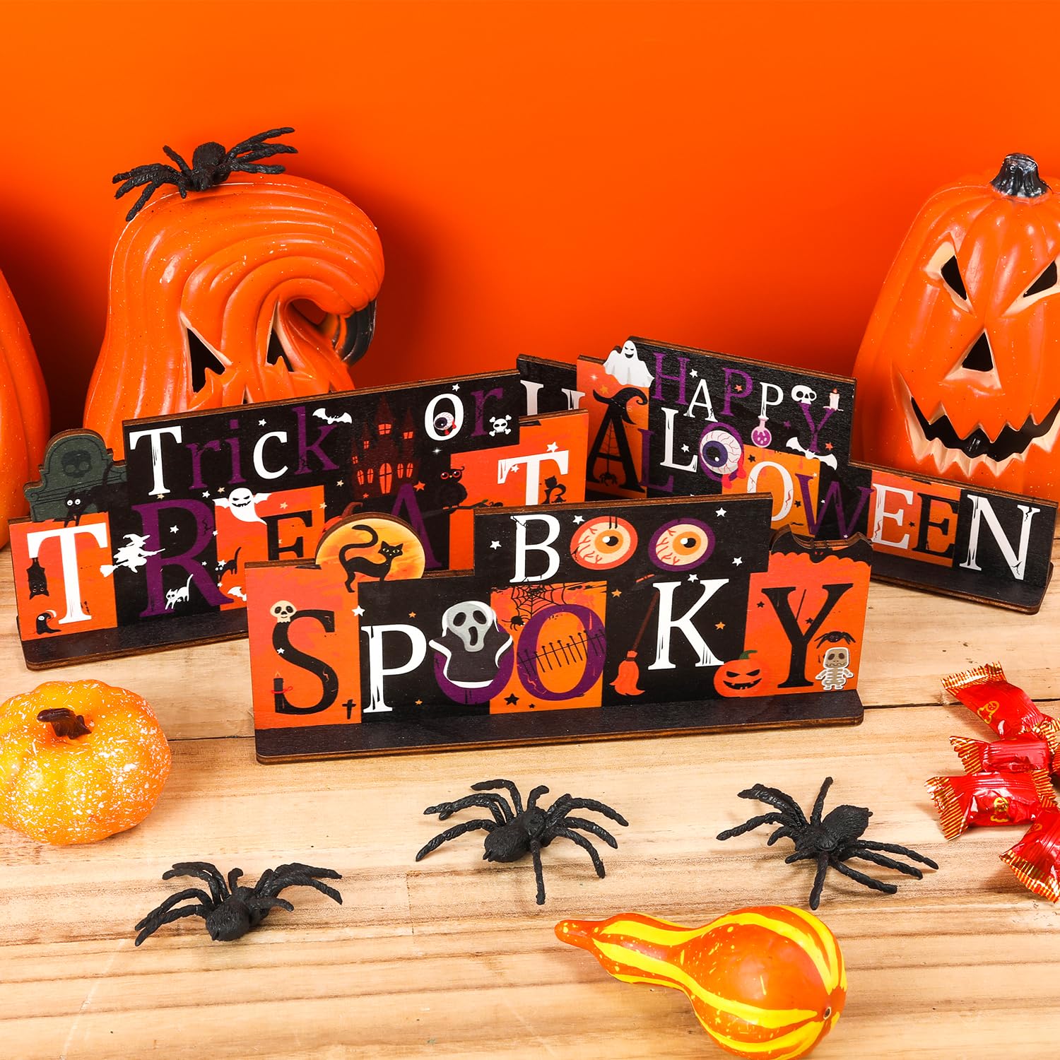Halloween Tischdekoration - Hexenkürbis Holzschild (20,3x20,3 Cm) - Gruselige Deko Für Zuhause & Partys
