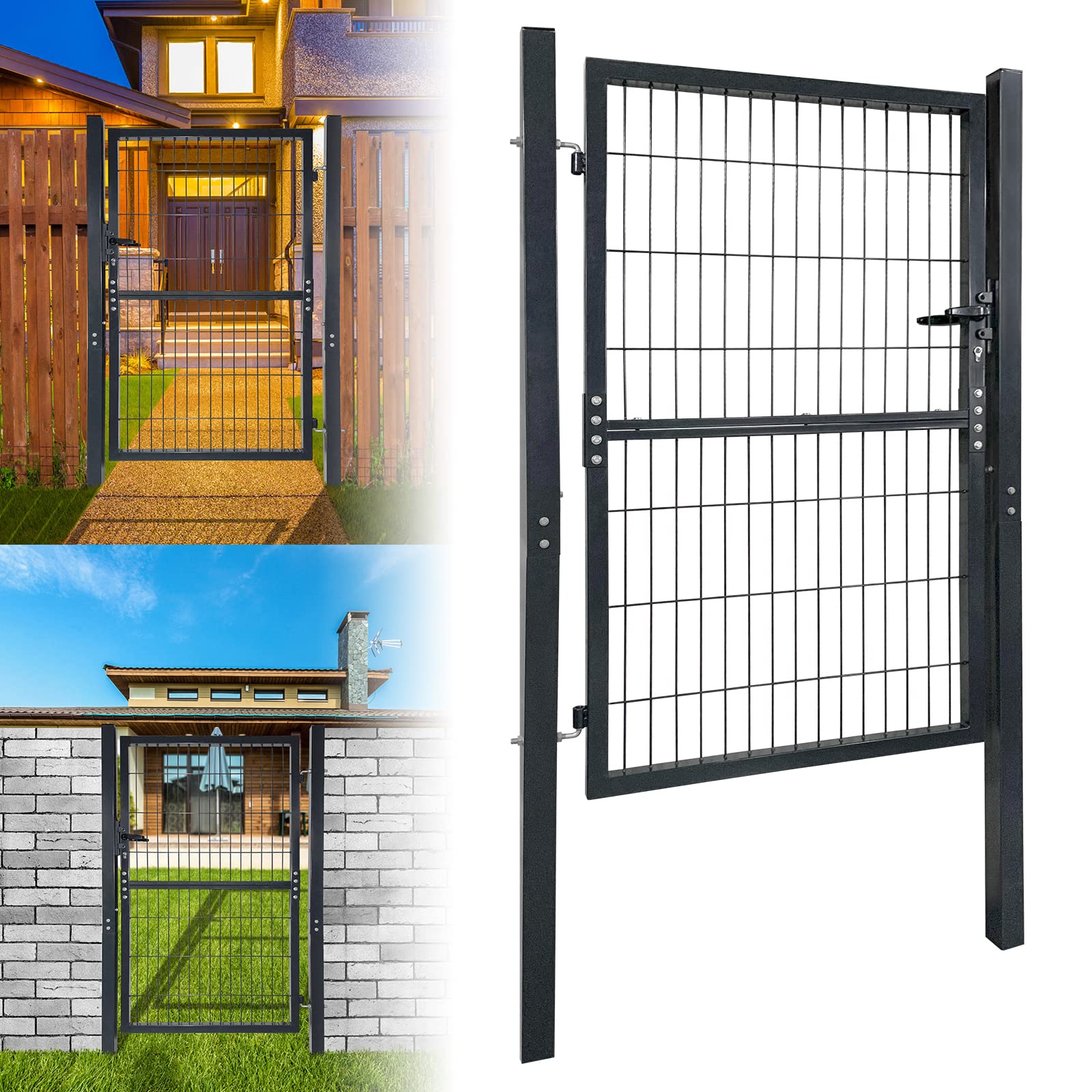 Portail de jardin 150 x 100 cm avec serrure et poignée en acier solide - Portail de jardin - Portail de clôture de jardin - Clôture de jardin - Anthracite