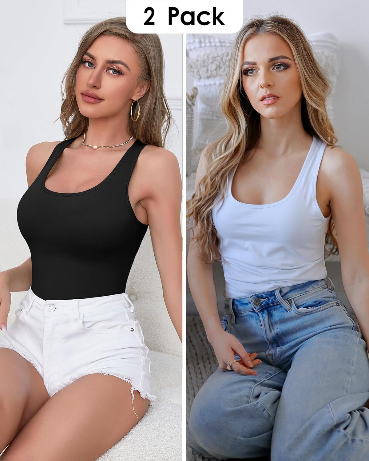 beautyin Women Tank Top with Shelf Bra Racerback Workout Yoga Tops Undershirt - Image 2