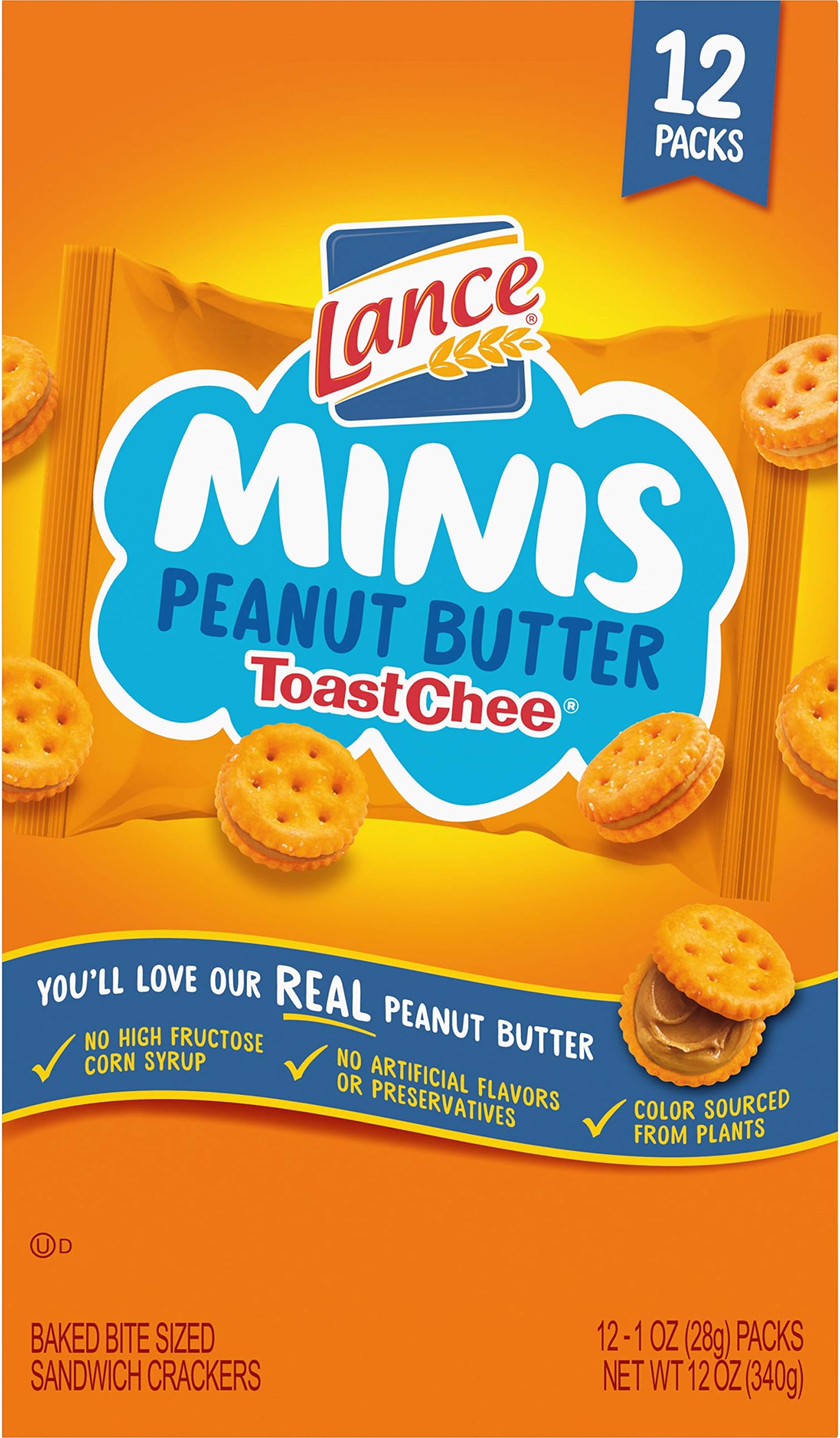 Lance Sandwich Crackers Minis, ToastChee Peanut Butter, 12 Ct Snack Packs