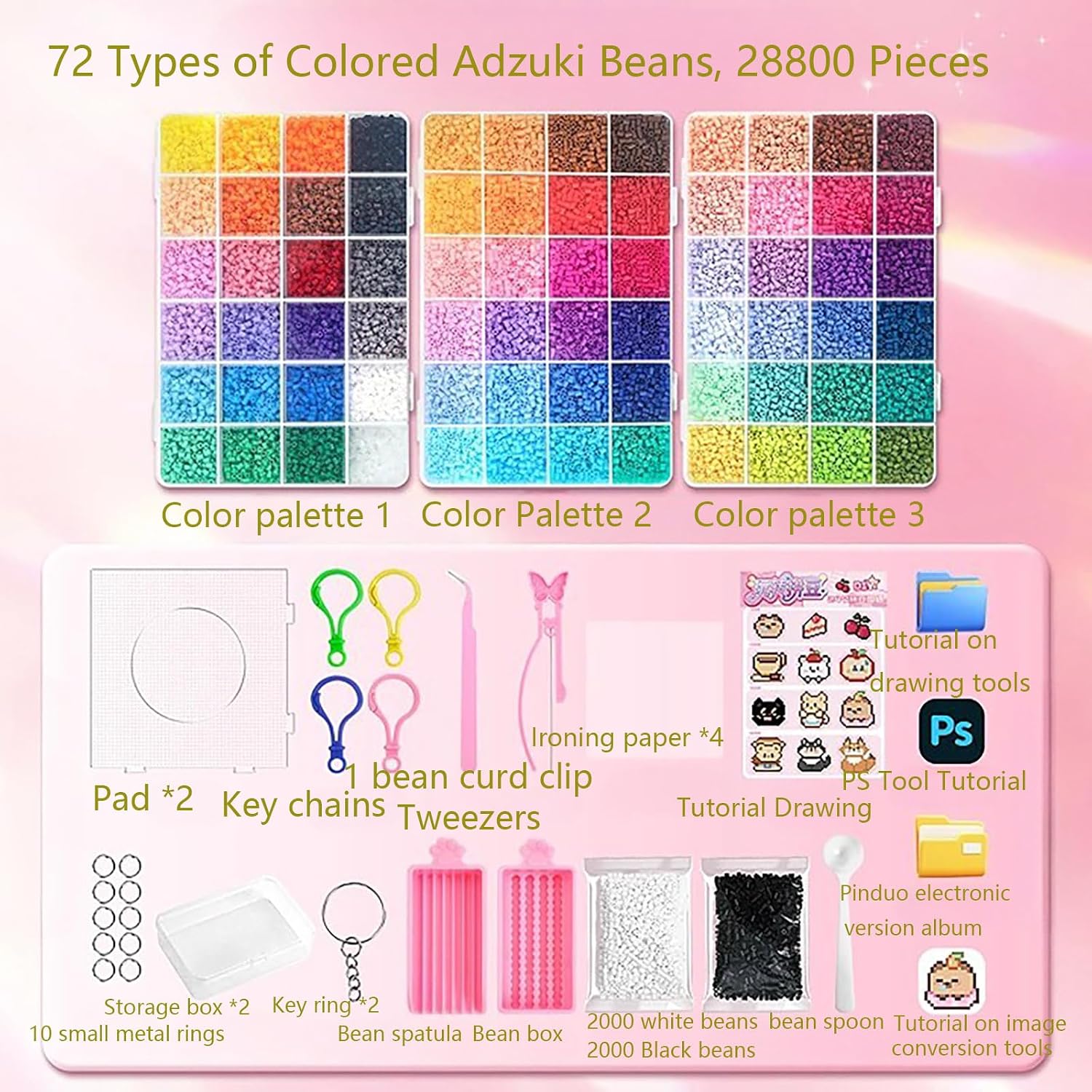 Fuse Beads Kit with Storage Case, 48/72/96 Colors Perler Beads Set with Pegboards, Ironing Paper, Keychain Making Supplies for Kids Adults - Complete Craft Beads for DIY Art Projects (72 Colors)