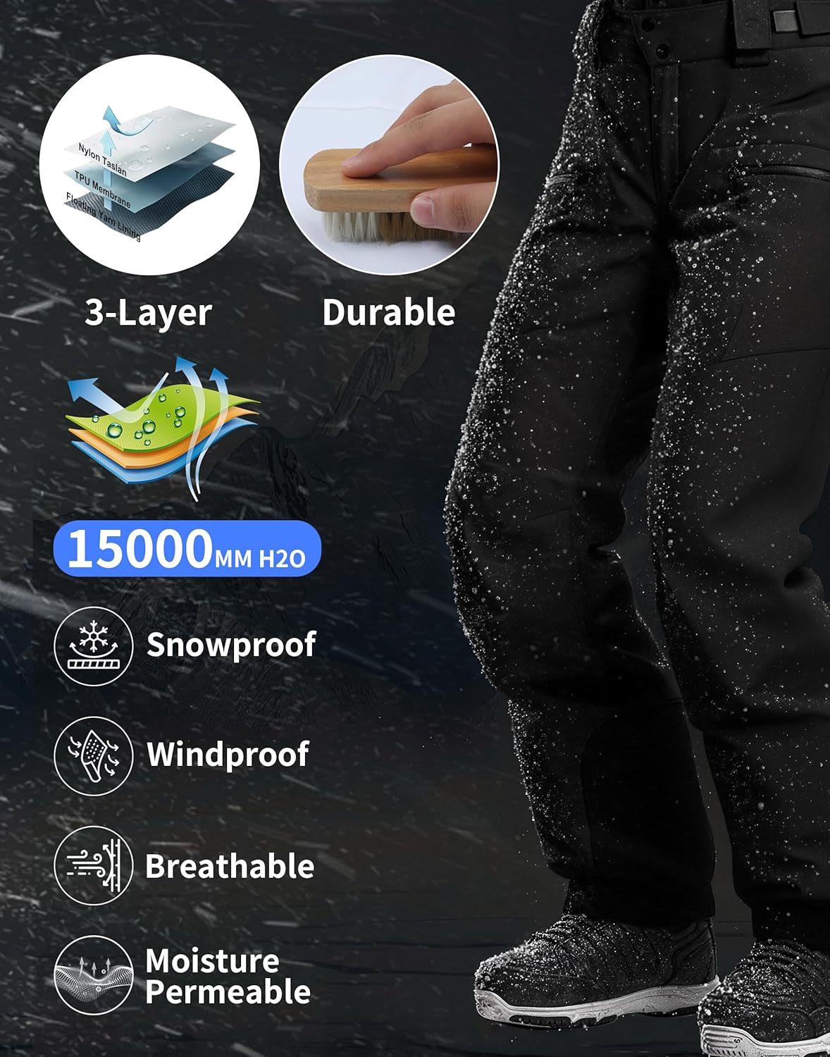 Pioneer Camp Women's Baggy Snow Bibs Ski Pants Snowboard Waterproof Loose Insulatedl with Suspenders Warm Winter - Image 4