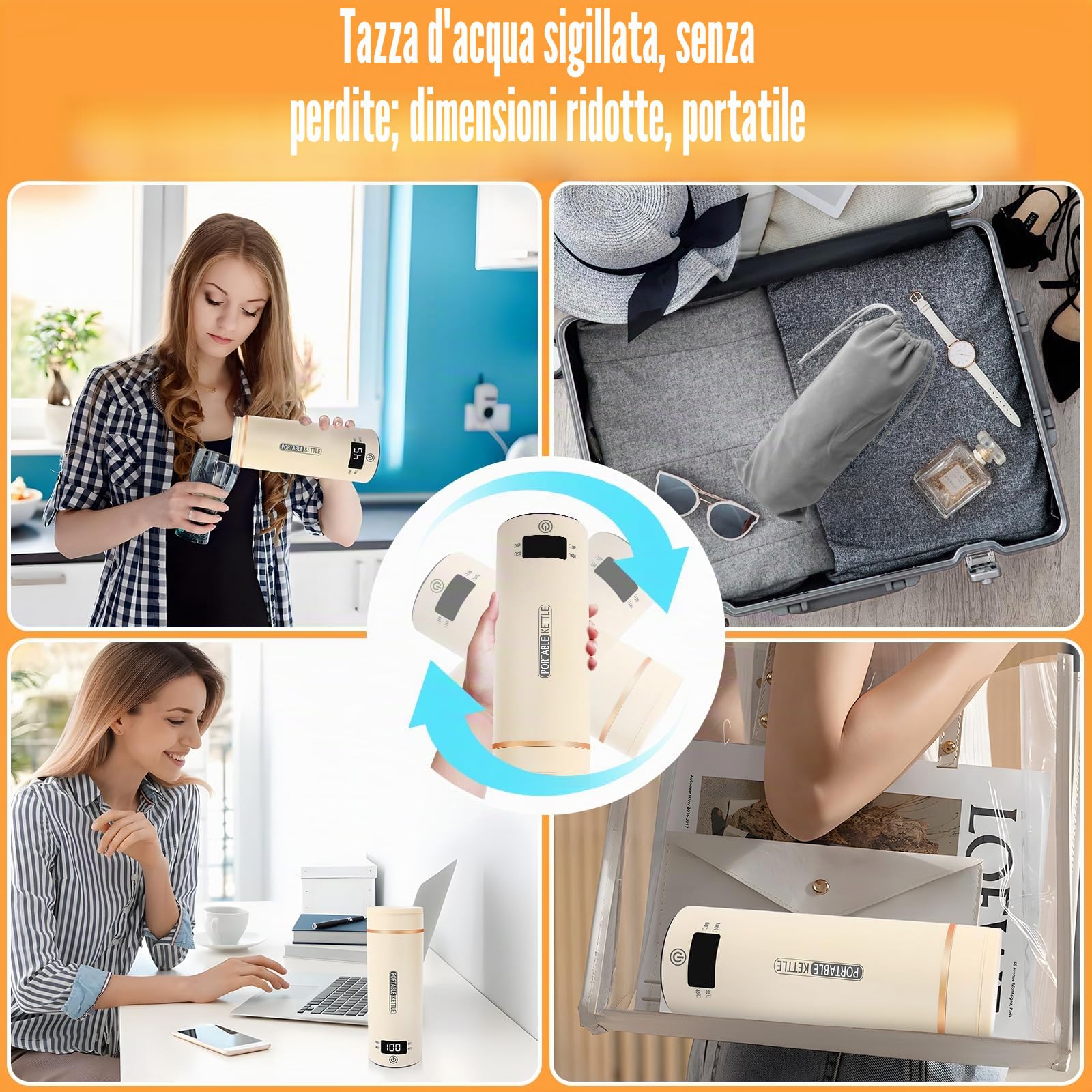 Bollitore da viaggio piccolo 0,5 litri (500 ML)/300 W, piccolo bollitore da viaggio per mini bollitore portatile in acciaio inox 316, riscaldamento spegnimento automatico per tè, caffè, latte per