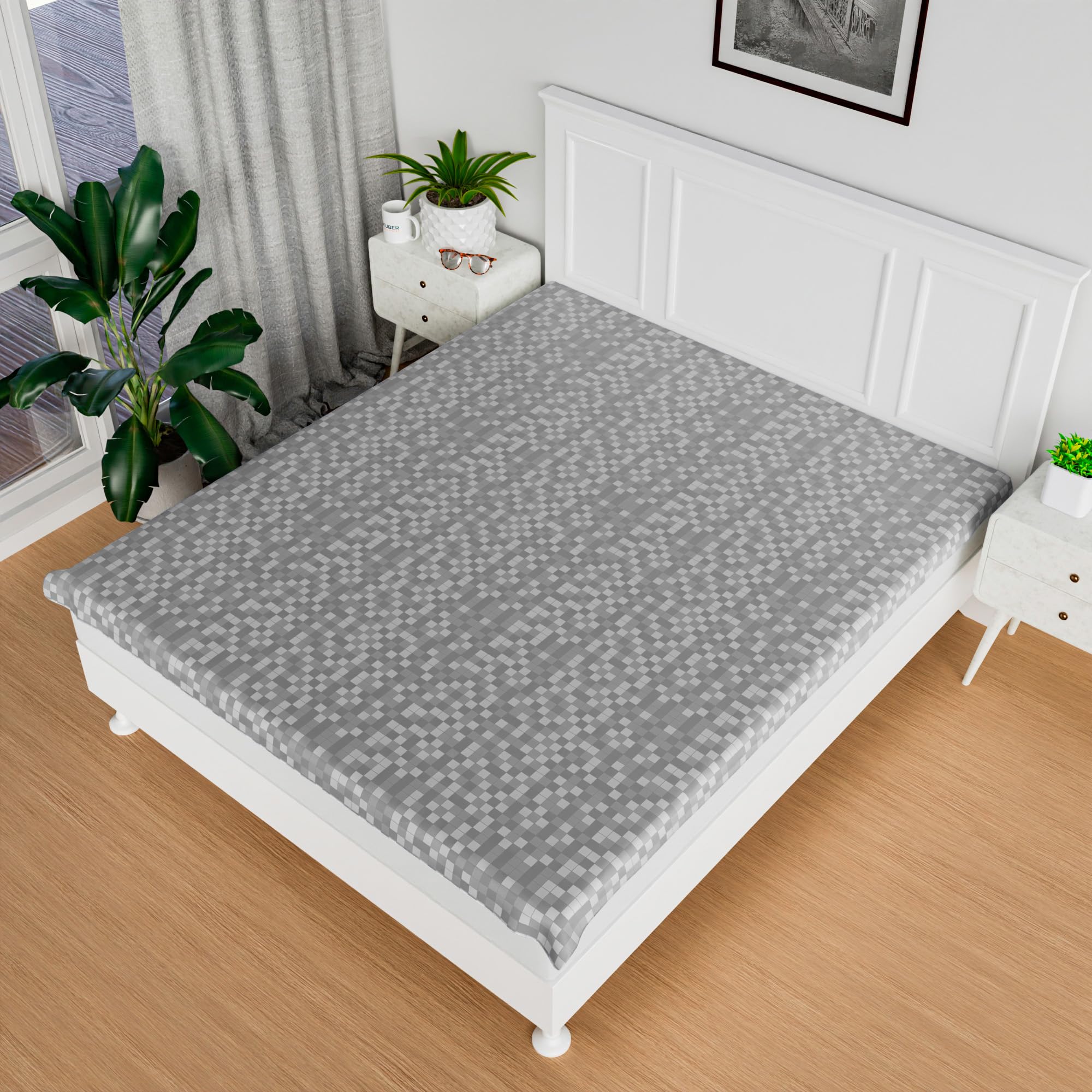 Kuber Industries PVC Double Bed Mattress Protector Sheet | Waterproof Check Dustproof Mattress Protector Cover | 80x80 Inch | Gray