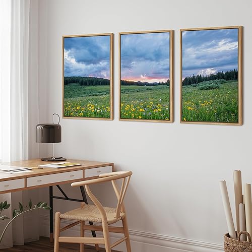 Miniatura 4 de wall26 Lienzo enmarcado para pared, juego de arte de margaritas amarillas, prado, puesta de sol, naturaleza, desierto, fotografía, realismo,