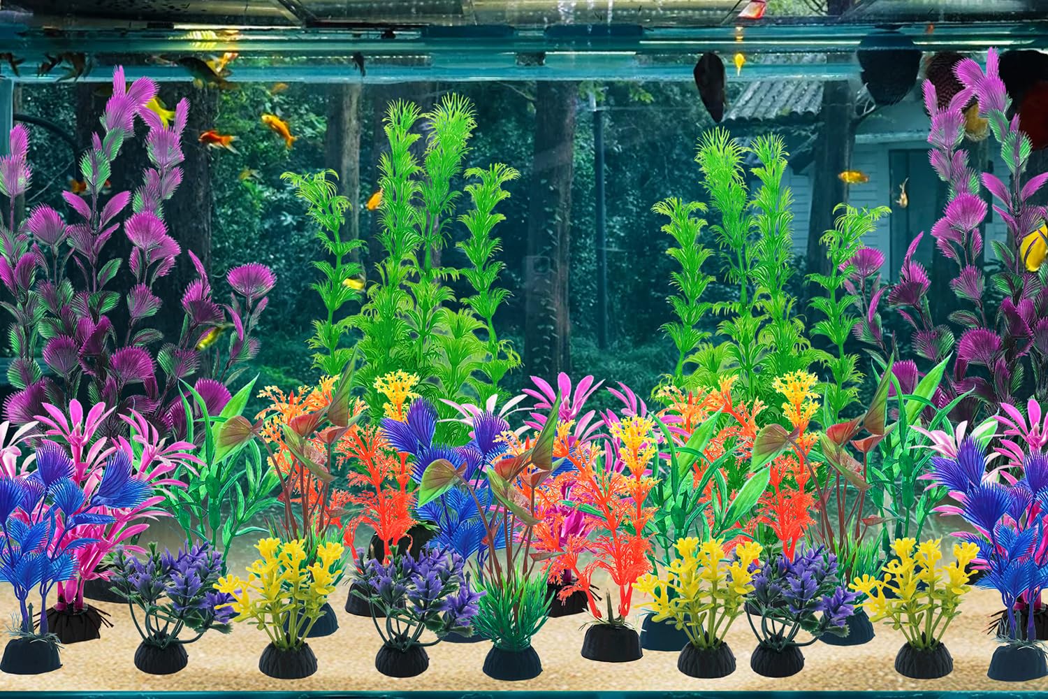SLOCME Lot de 25 plantes artificielles pour aquarium – Plantes colorées pour aquarium en plastique, (6–30 cm)