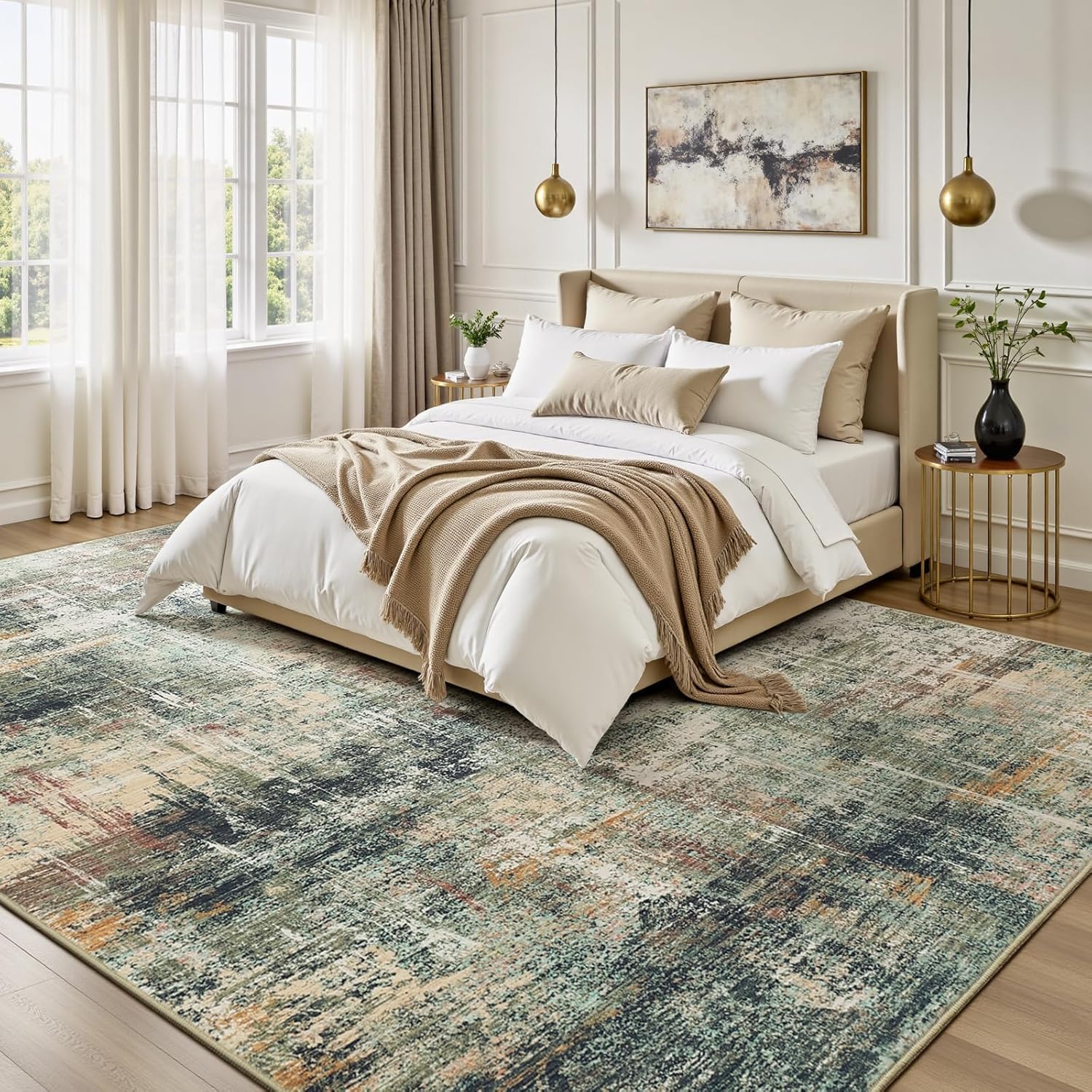 Tapis de salle a manger lavable et antidérapant gris et marron 200x250