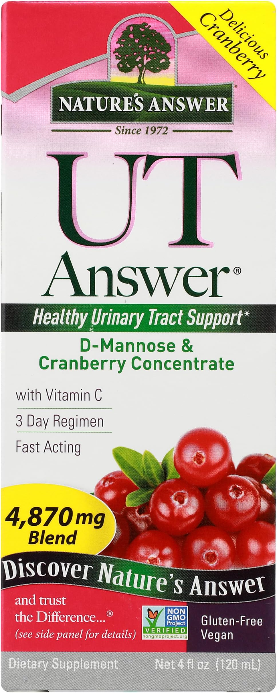 Nature's Answer UT Answer | Urinary Tract System Support | Cranberry Flavor Dietary Supplement | Alcohol-Free, Gluten-Free, Not Tested on Animals & Vegan 4oz