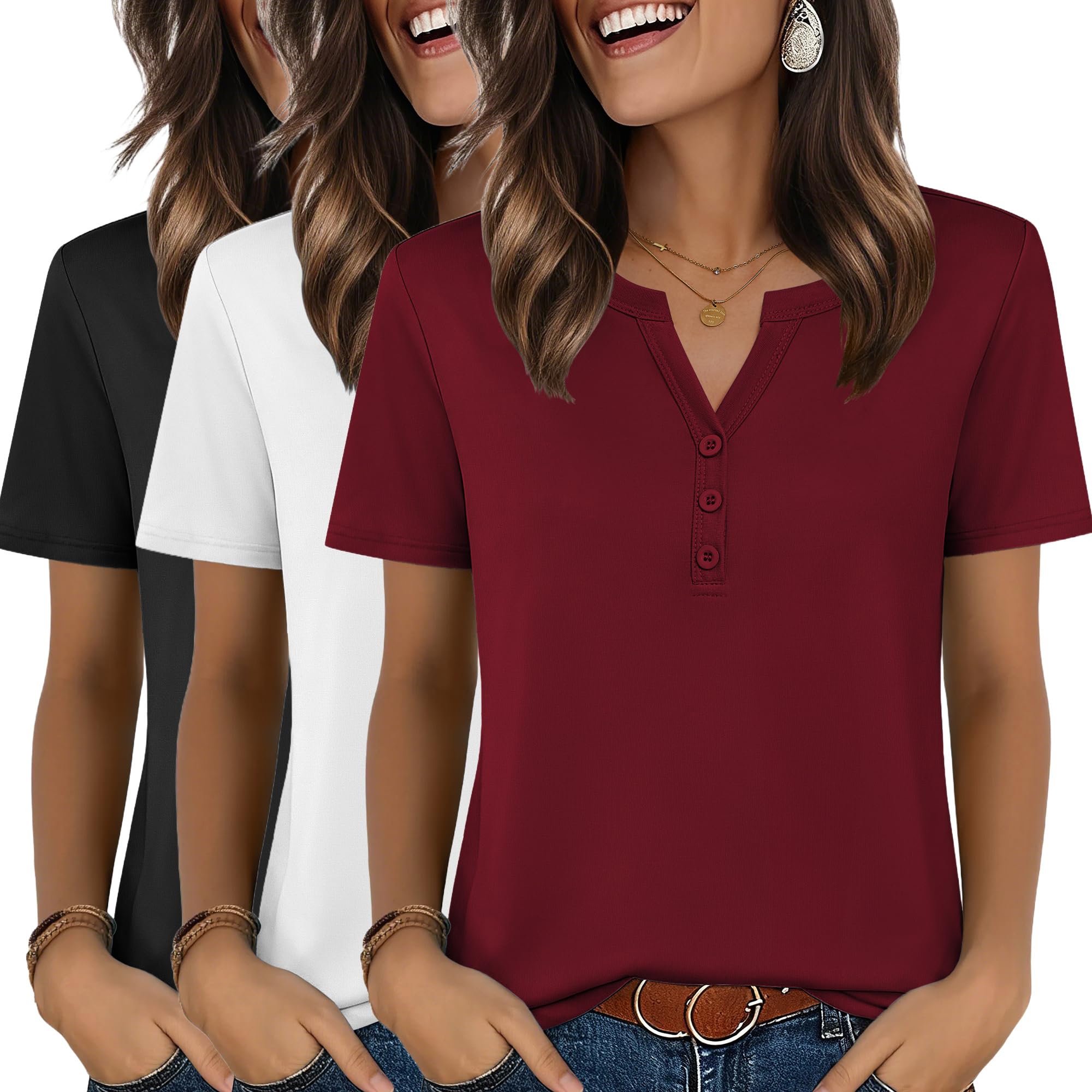 Zeagoo Womens Summer Tops V Neck Short Sleeve Shirts Dressy Casual Blouse Spring Vacation Tshirts Clothes