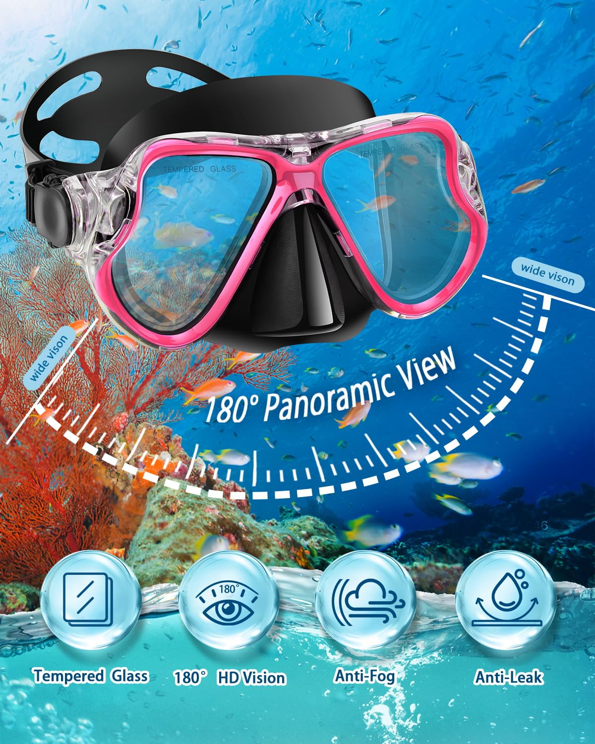 PIYAZI Snorkeling Gear for Adults, 4 in 1 Adult Snorkel Set with Panoramic View Snorkel Mask, Dry Top Snorkel, Adjustable Short Fins and Travel Bag, Snorkel Set with Fins for Snorkeling Diving