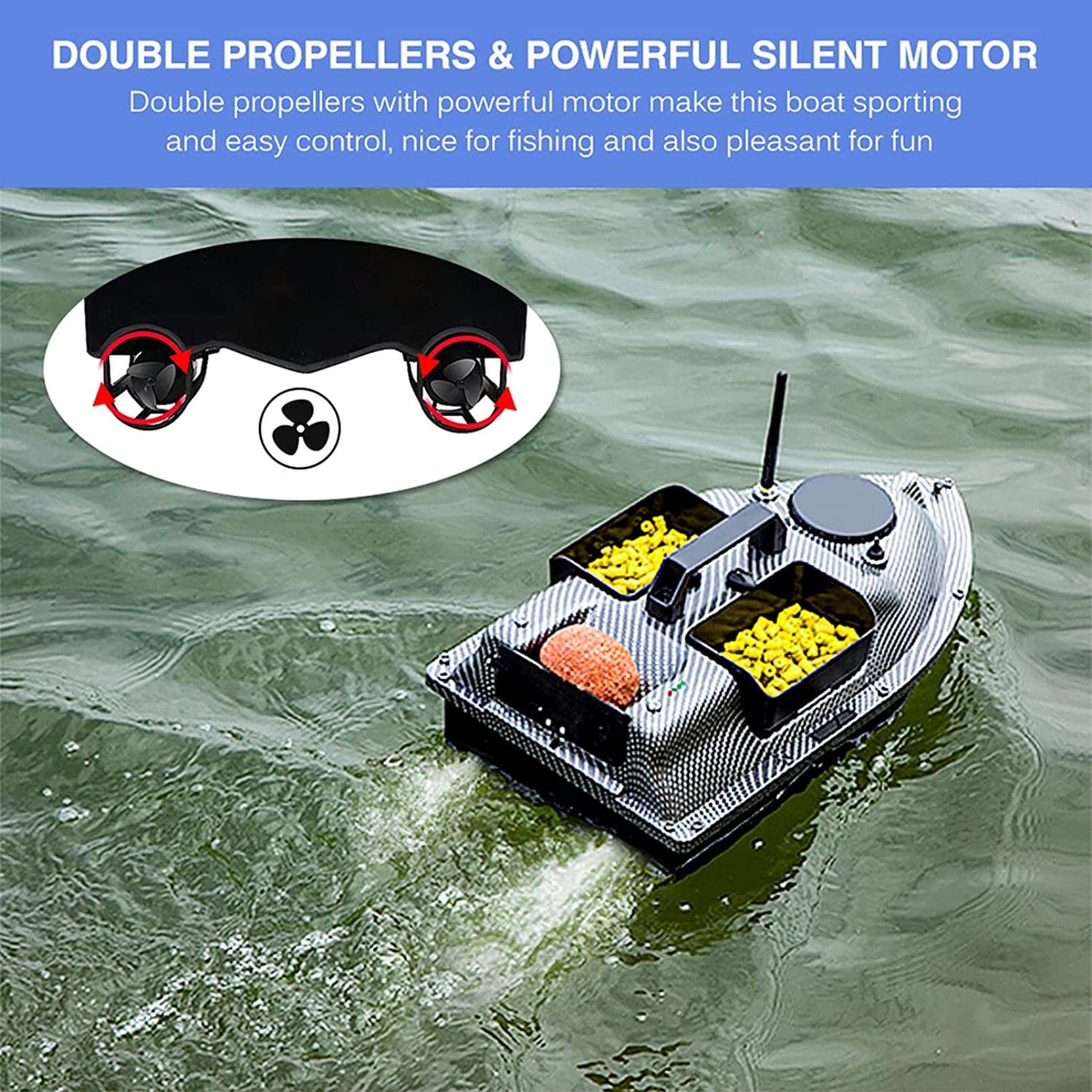 Barca Esca RC da Pesca Intelligente Barchino Carpfishing Telecomando GPS 500 m di Crociera Automatica con Doppio Motore e Batteria da 12000mAh Adatto per i Pescatori Anziani, Facile da Usare
