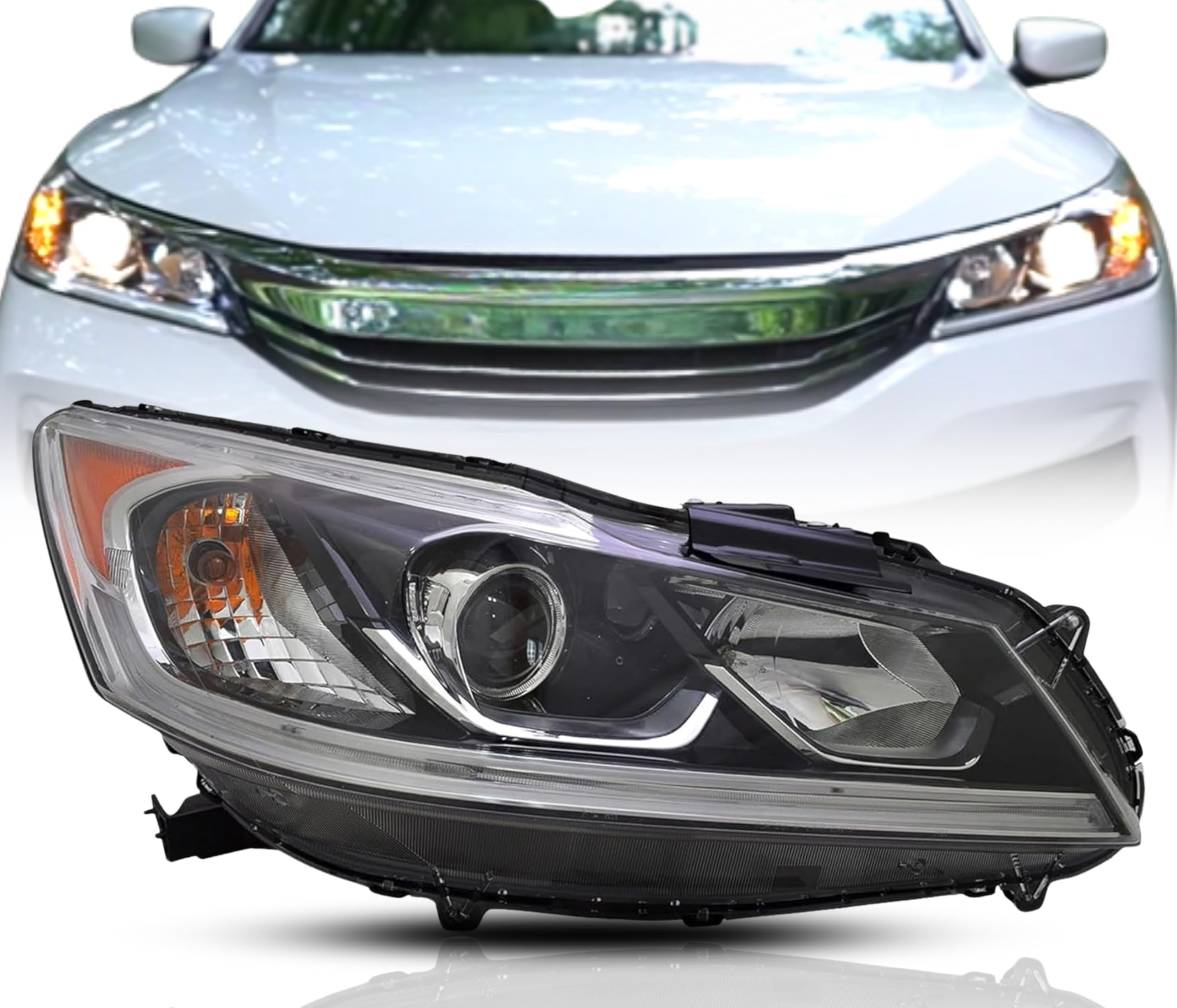 Replacement For Honda Accord LX Sedan 2016-2017 Headlight Assembly without DRL Right/Passenger Side, 33100-T2A-A61 / HO2503168