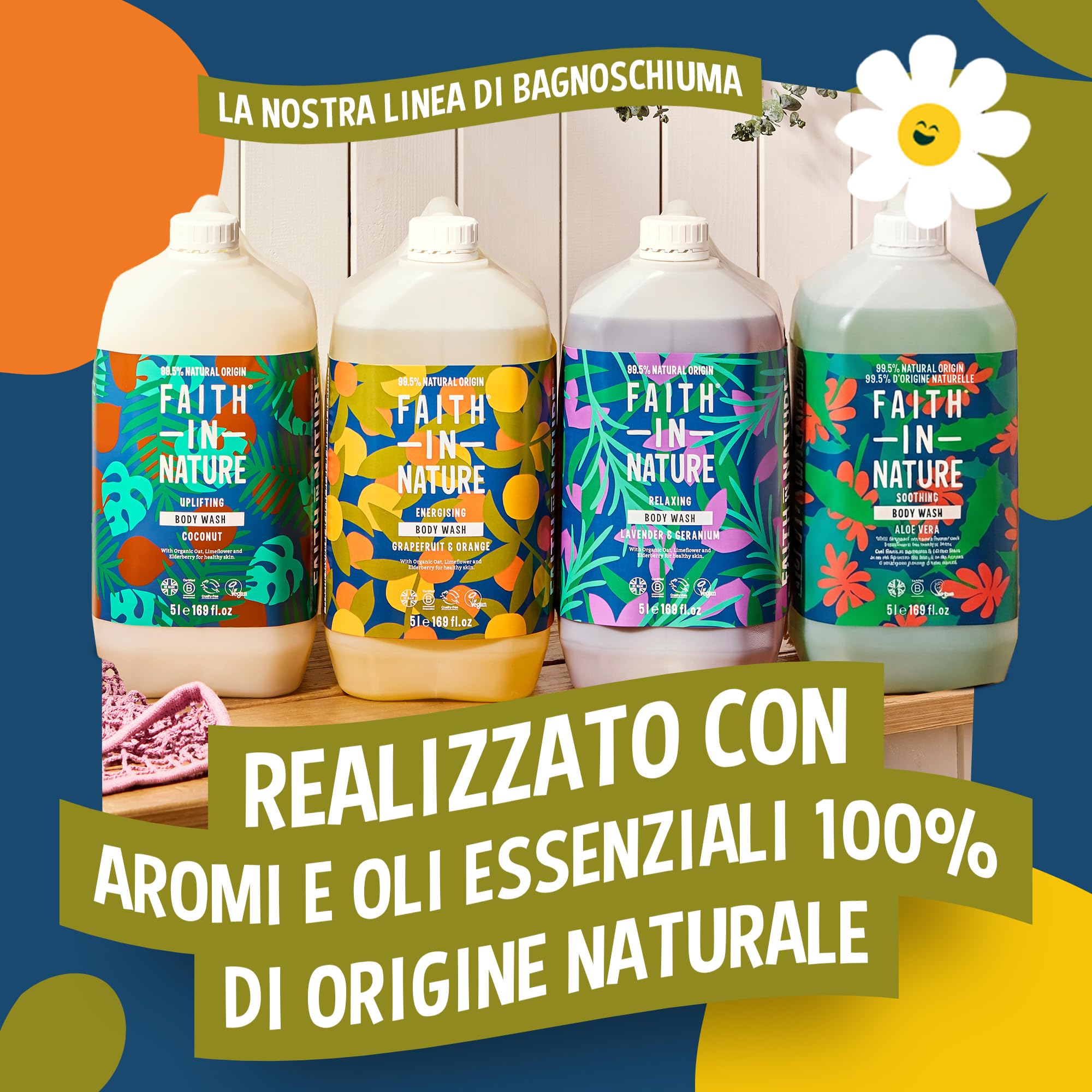 Faith In Nature Gel Doccia Naturale al Pompelmo e Arancia, Energizzante, Vegano e Cruelty Free, Senza SLS e Parabeni, Ricarica da 5 L