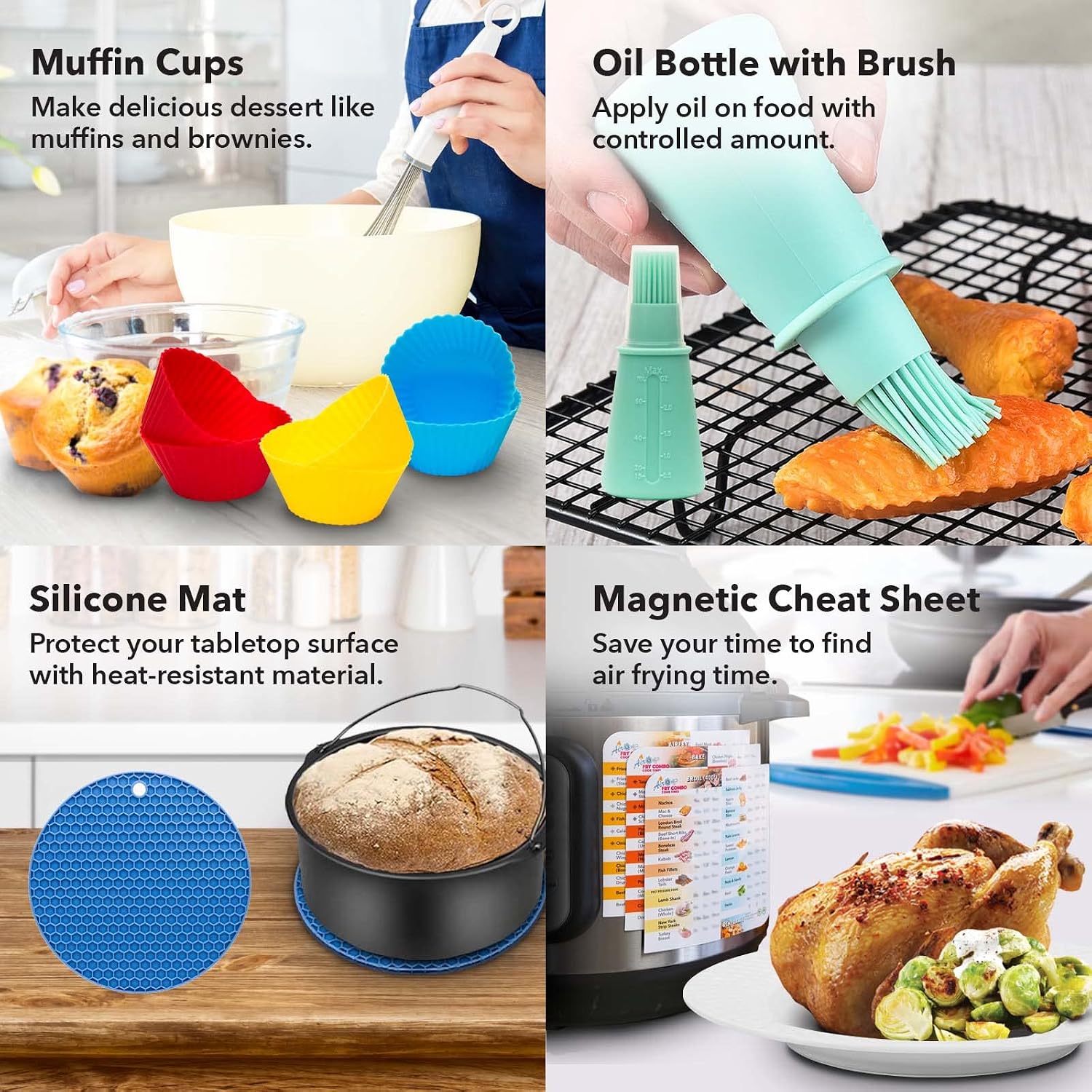 Air Fryer Accessories Set of 15, Fit Instant Vortex, Air Fryer 6Qt, Baking Pan Liners Grill Rack Egg Bites Mold, Air Fryer Duo Crisp Pressure Cooker