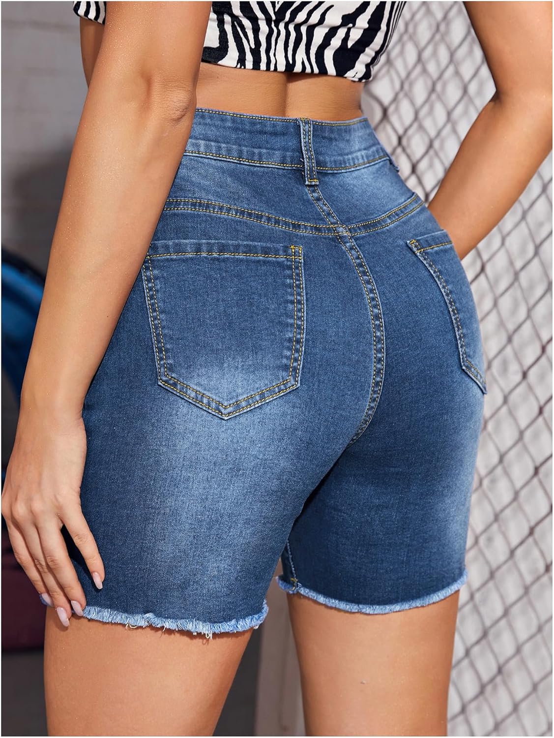 Verdusa Women's Ripped Jean Shorts Raw Hem Skinny Denim Jorts with Pockets Summer Streetwear - Image 2