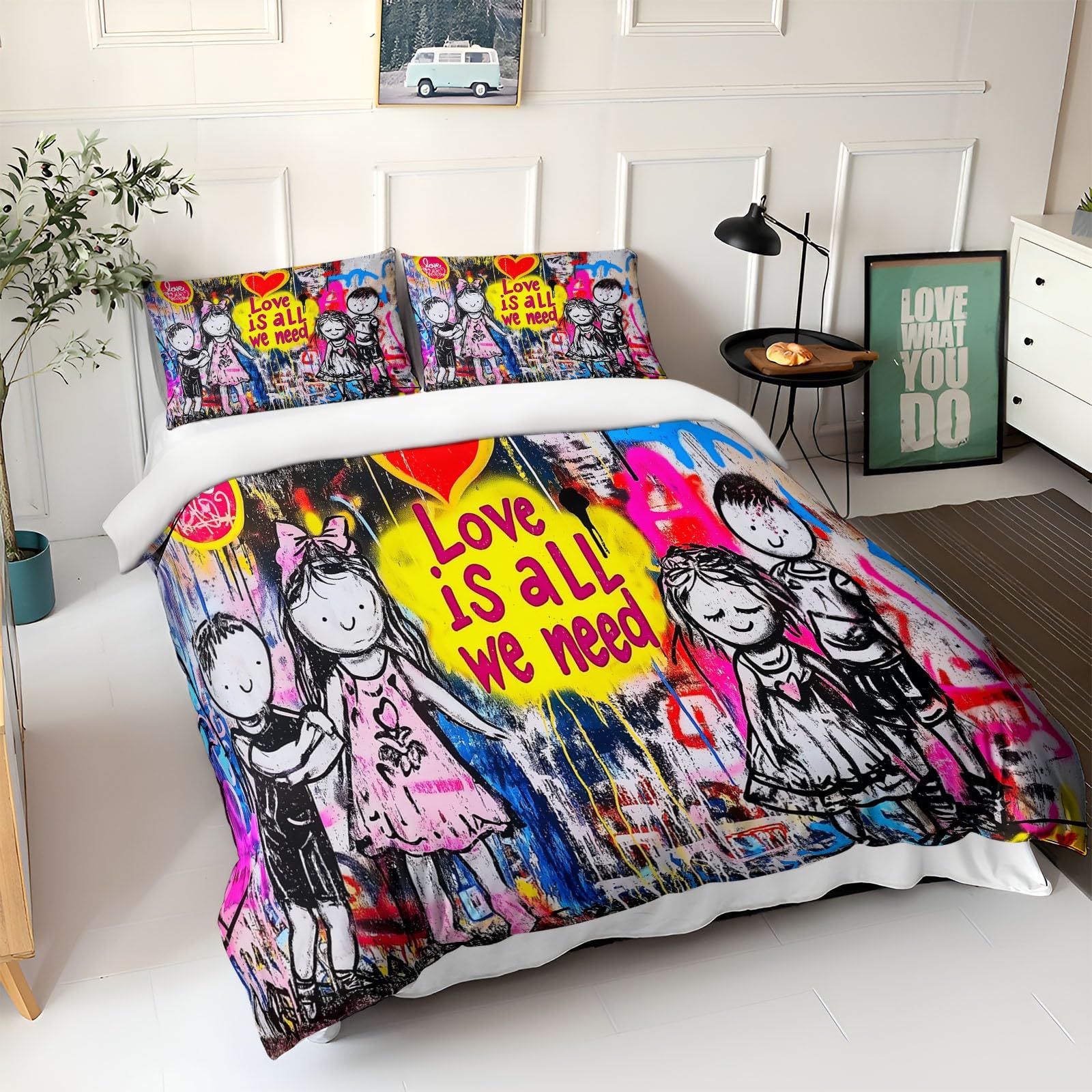 Pintada Funda Nordica Cama 90 de 3 Piezas Niño y niña Pintados Juego de Funda Nordica 150x200 cm Suave Transpirable y 2 x Fundas de Almohada de 50x75 para Ropa de Cama Infantil Niño Chico Niña
