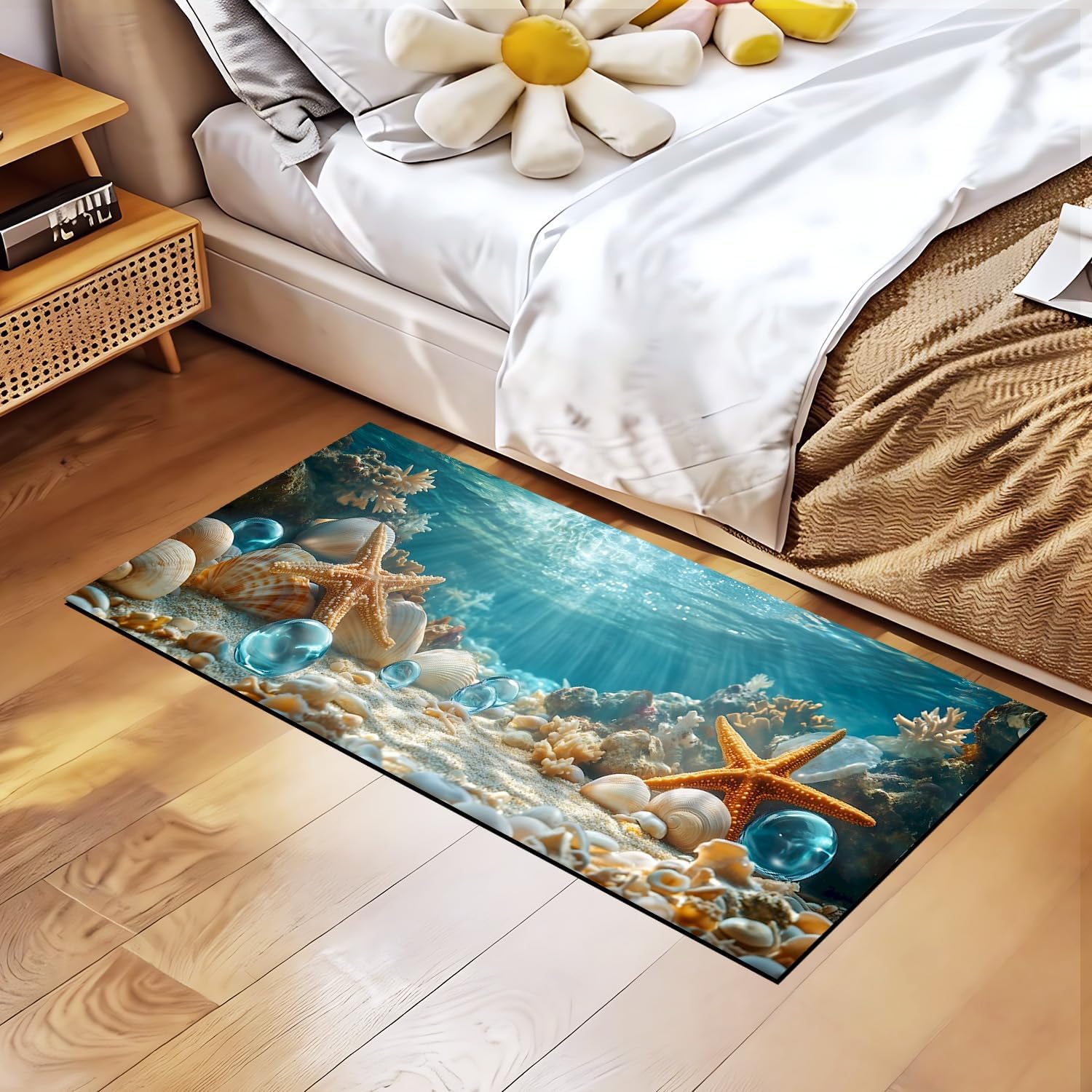 Kitchen Mat 19.7 x 47.2 Inch Non Slip Kitchen Runner Rug Ocean Shell Long Floor Mat for Sink Laundry Hallway Entryway Decor