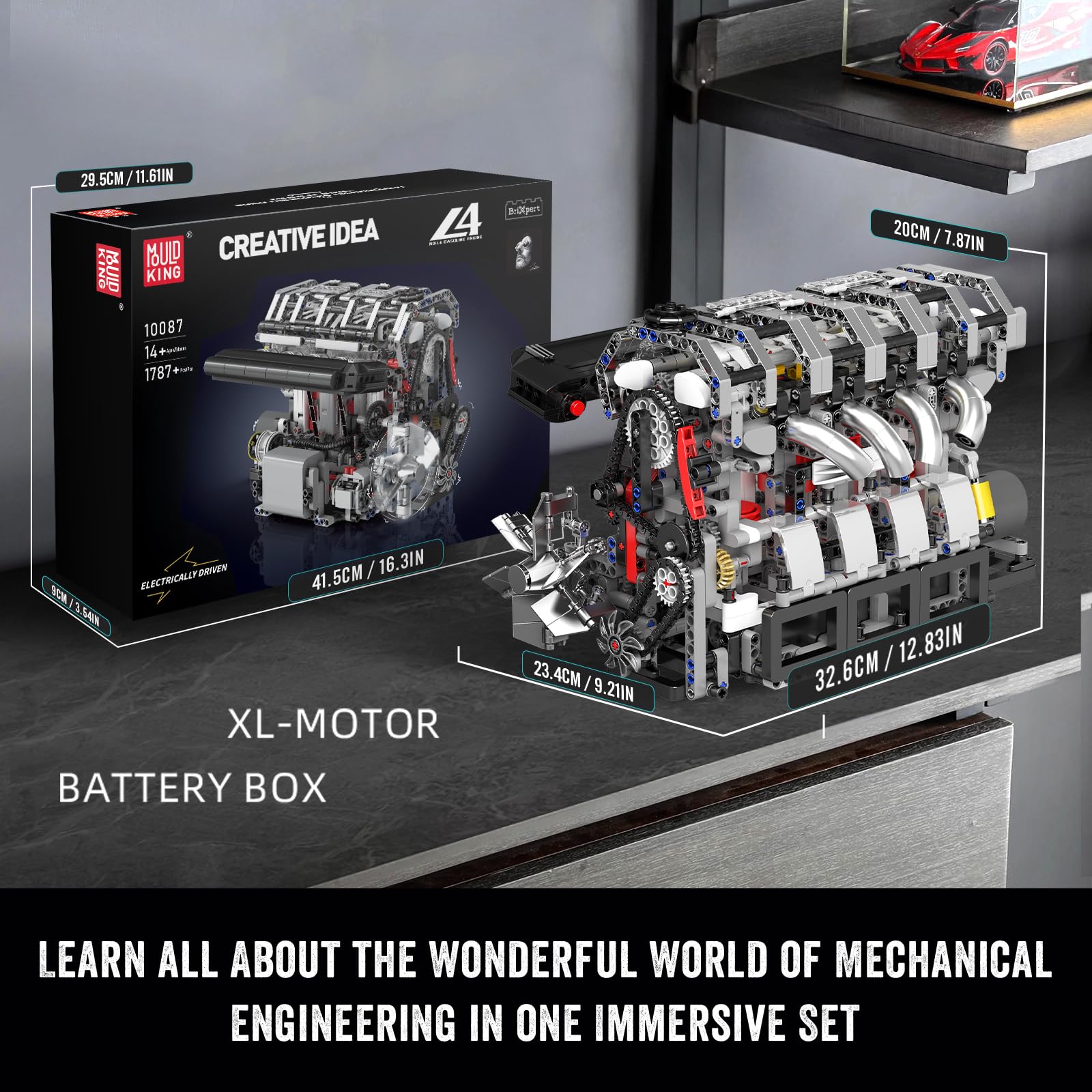 Mould King 10087 Technik L4 Motor Bausteine Spielzeug, 1787 Stück 4-Cylinder Engine Kit Klemmbausteine Bausatz Geschenk