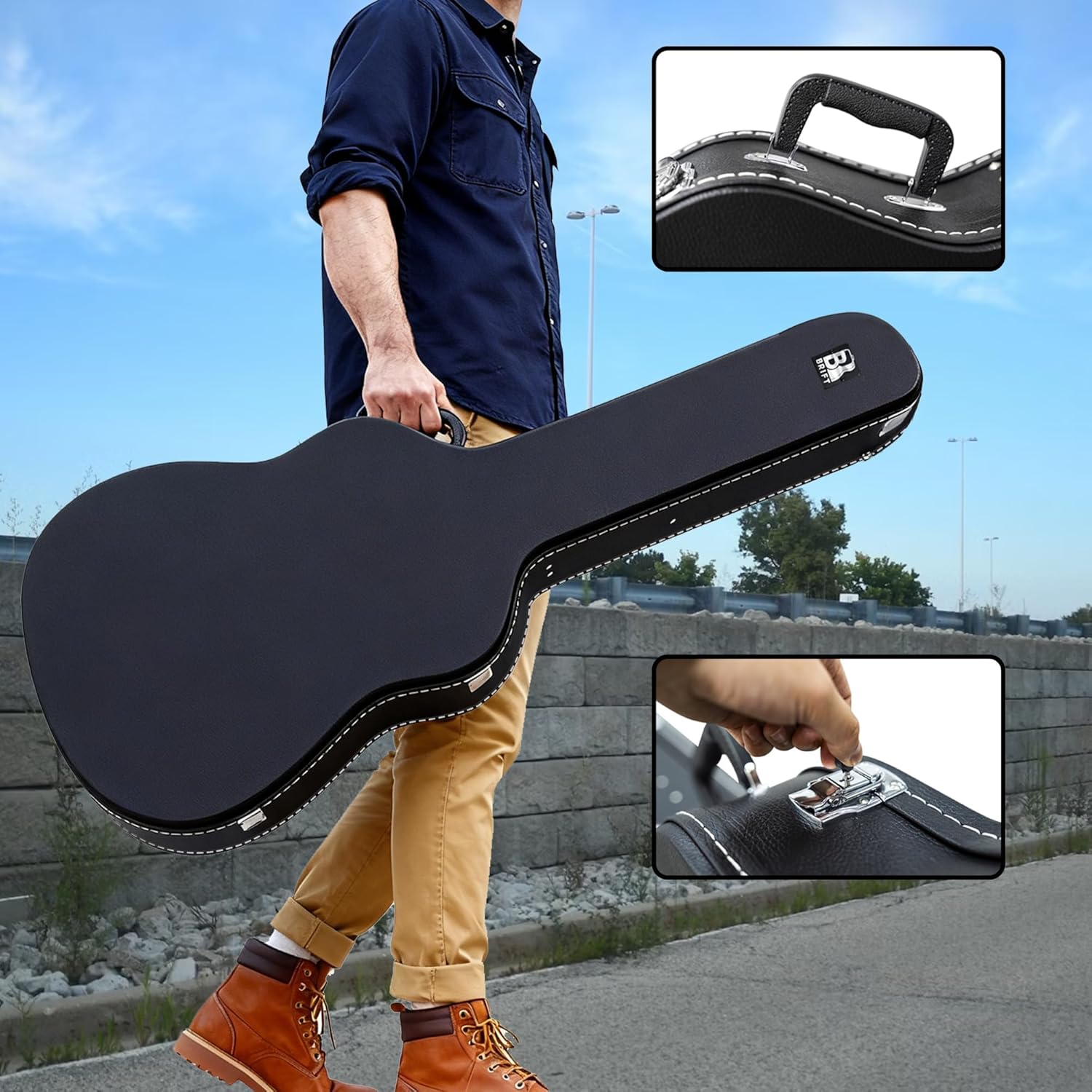 43.5'' Hard Case for 12-String Dreadnought Acoustic Guitar, Perfect Fit with Locking Latches, Plush Interior & Accessory Storage | Sturdy Protection for Travel, Gig, Home