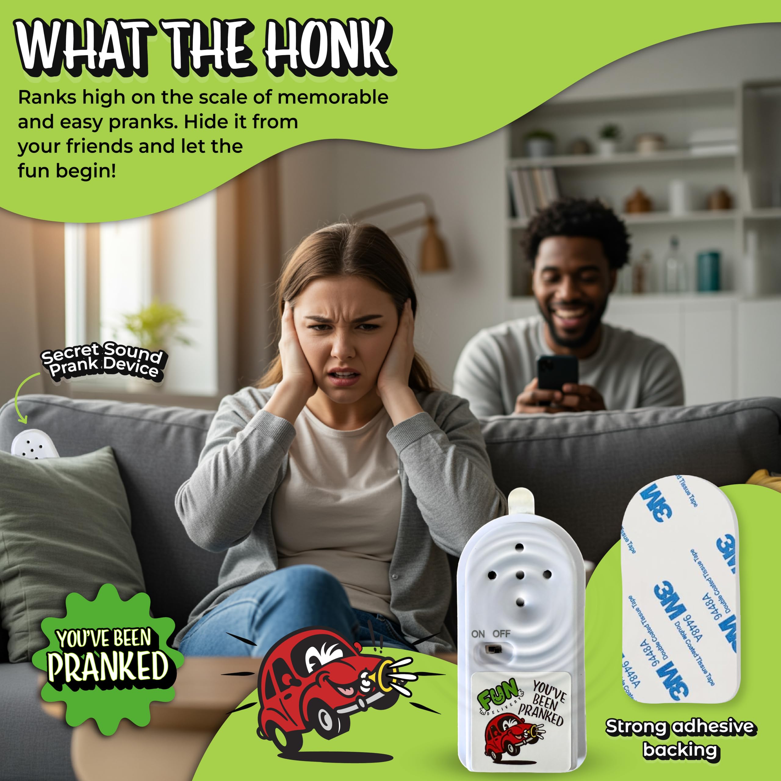 FUN delivery What The Honk Hidden Noise Maker Prank – Laut, Timed, & Impossible-to-Ignore Car Horn Prank Sound Device - Funny Gag Gifts & Harmless Office Pranks for Coworkers, Car Owners & Carpool