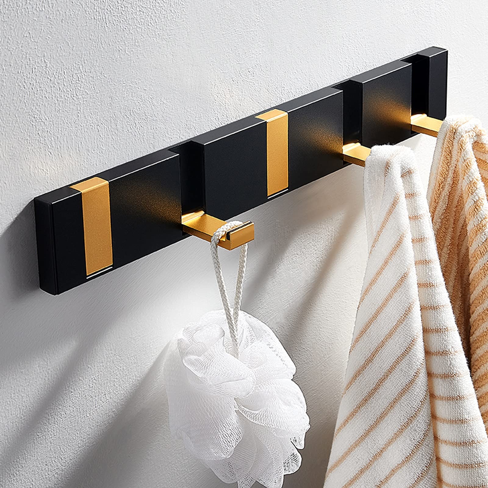 Estante de baño Toallero de baño, Soporte de Pared para Batas de Toalla, Entrada de baño, 5 Ganchos para Colgar, estantes flotantes de Gancho de 14,7 Pulgadas