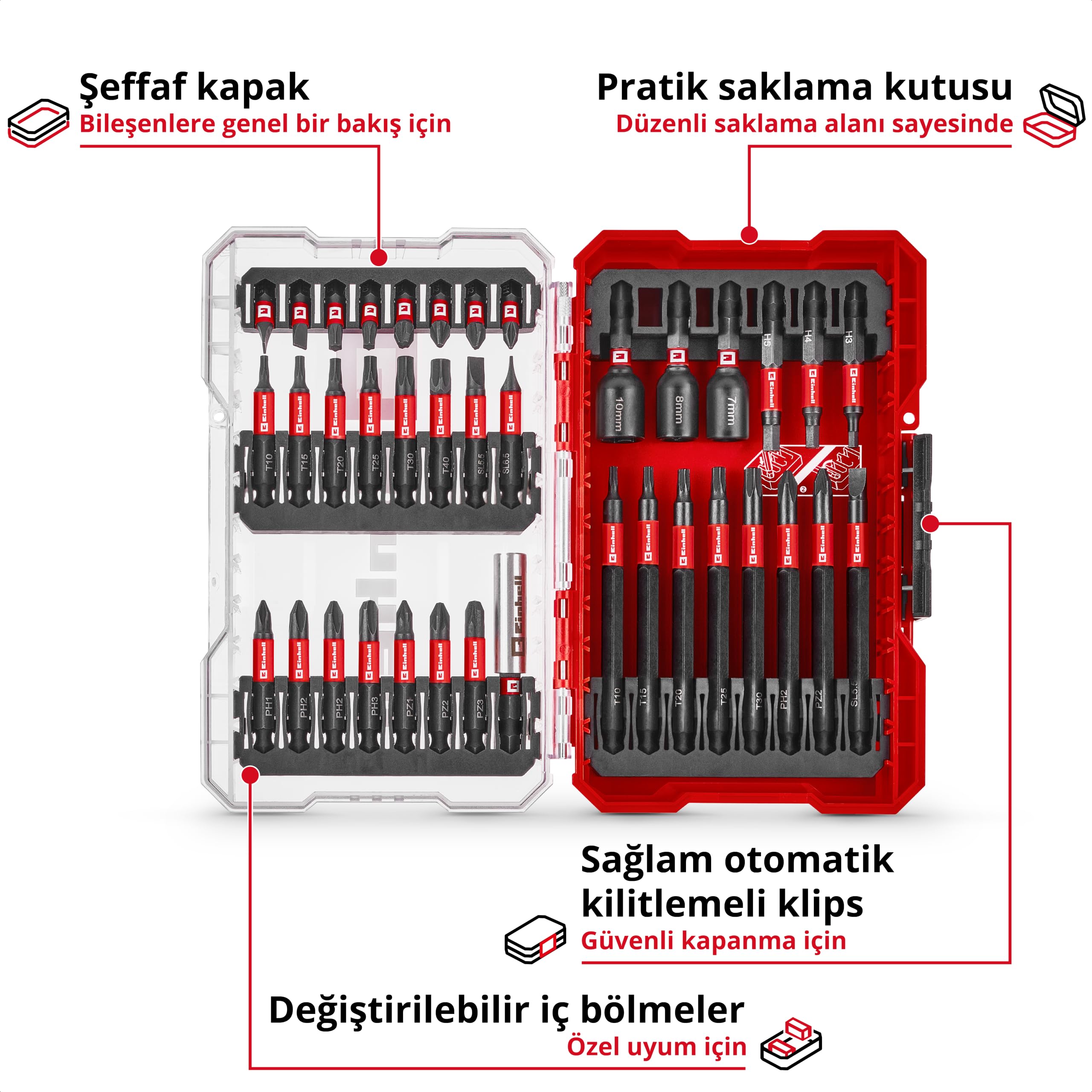 Orijinal Einhell M-CASE 38-Parça Darbeye Dayanıklı Uç Seti (25 mm, 50 mm Ve 90 mm Uçlar, Altıgen Lokmalar, 60 mm Uç Tutucu, Saklama Kutusu Dahil) - 49109250