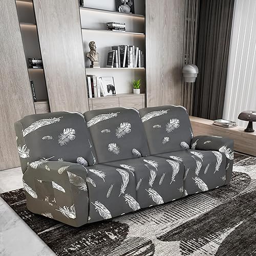 Miniatura 3 de FIGOOO Fundas para sofá reclinable de 3 plazas, fundas elásticas para sofá reclinable de 3 plazas, juego antideslizante de 8 piezas de jacquard para