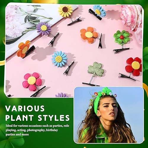 Miniatura 4 de Luinabio 30 pinzas para el cabello con purpurina para el día de San Patricio, horquillas divertidas para plantas, tréboles, brotes de frijoles,