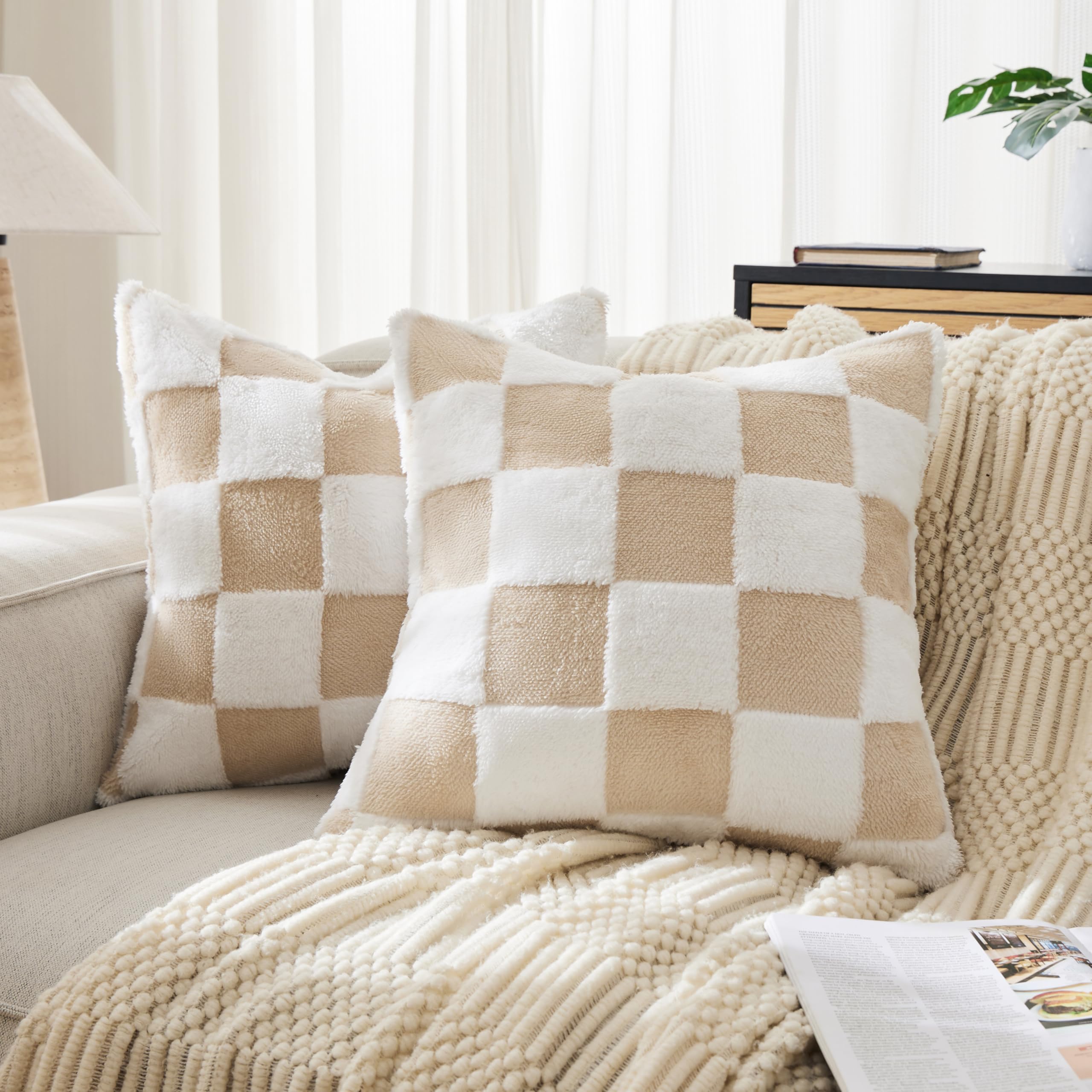 Amazon.com: Ohocut Checkered Jacquard Shag Throw Pillow Covers